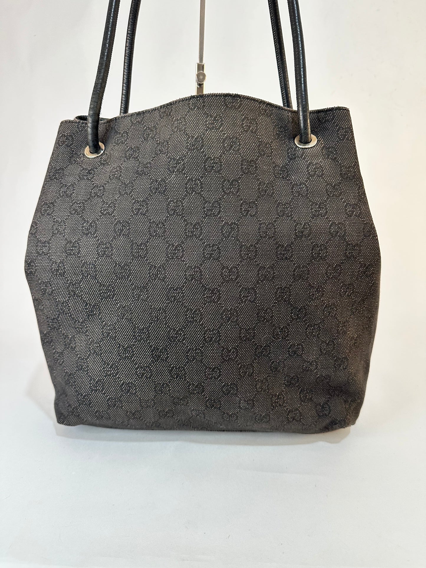 Gucci Black GG Fabric Drawstring Bucket Tote