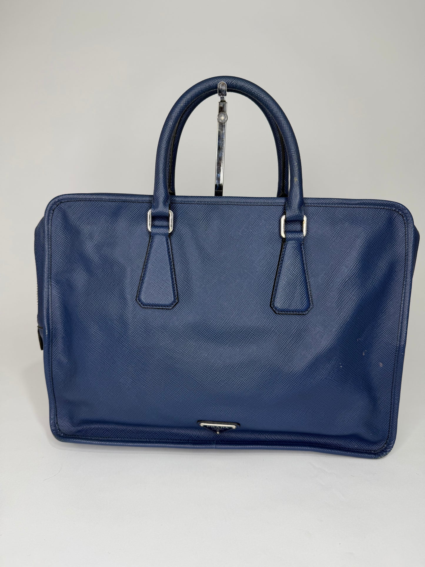 PRADA Saffiano Travel Briefcase Blue