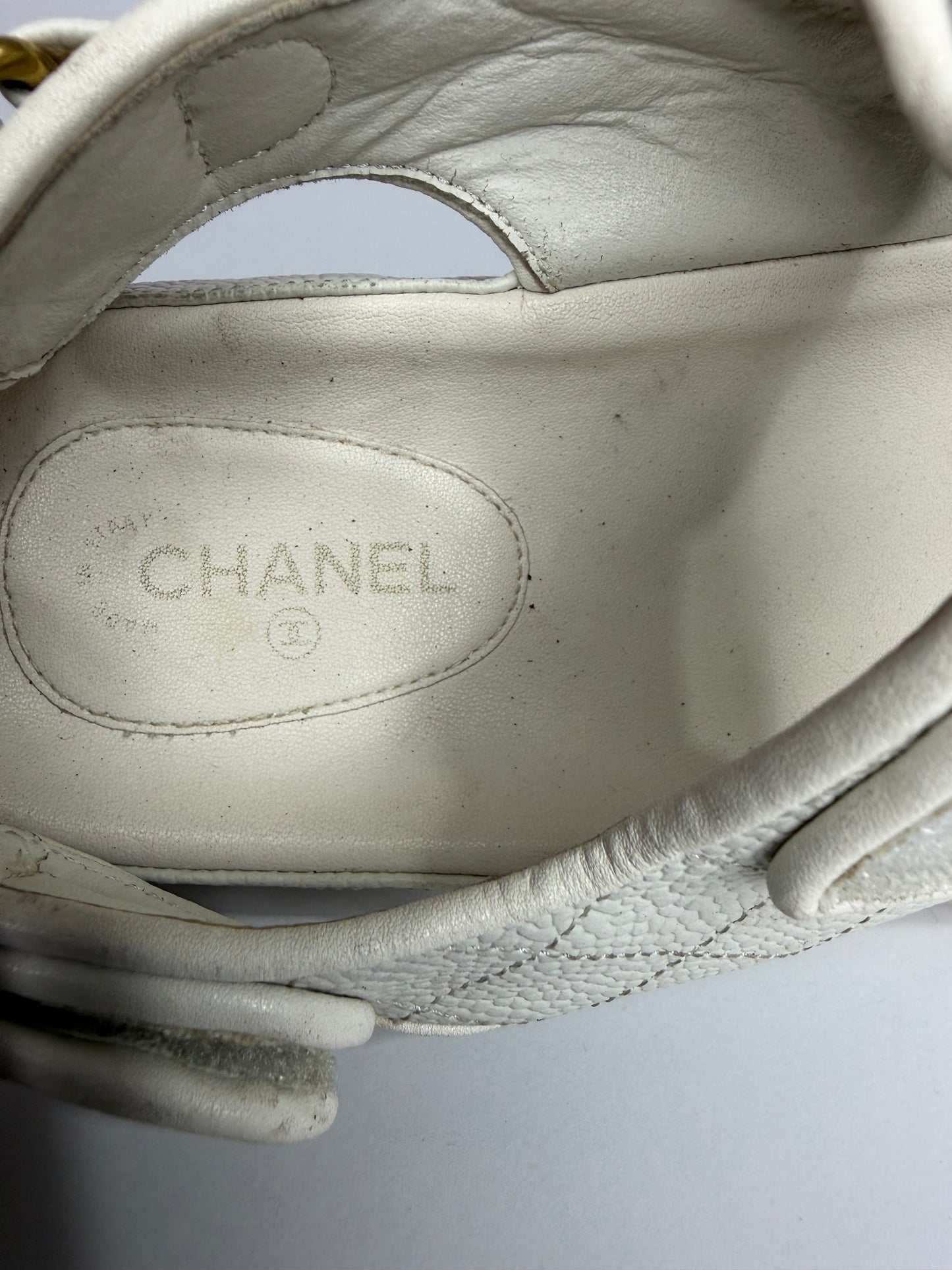 Chanel White Quilted Leather Dad CC Velcro Strap Flat Sandals Size 36