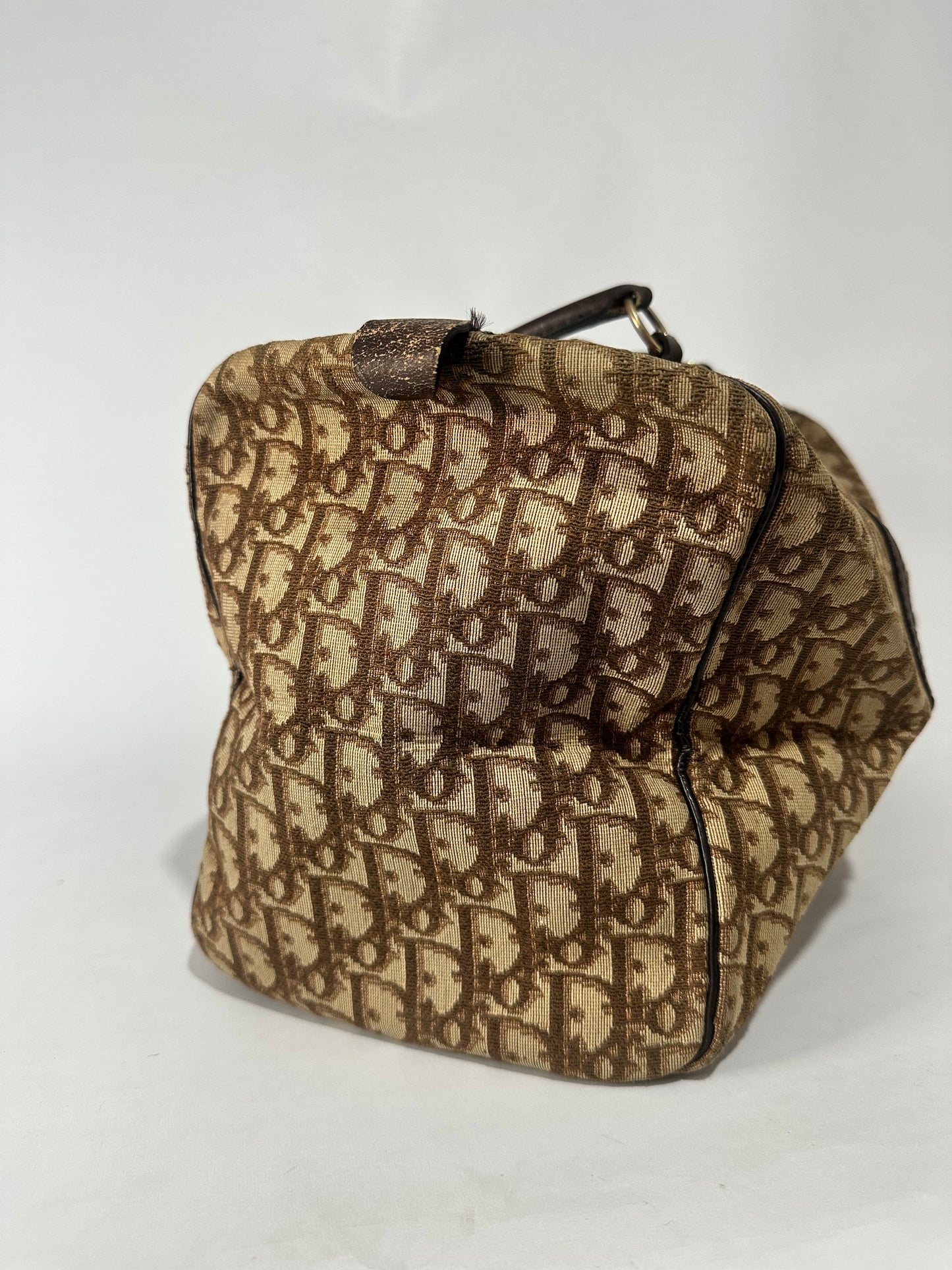 Dior Brown Canvas Oblique Large Boston Bag