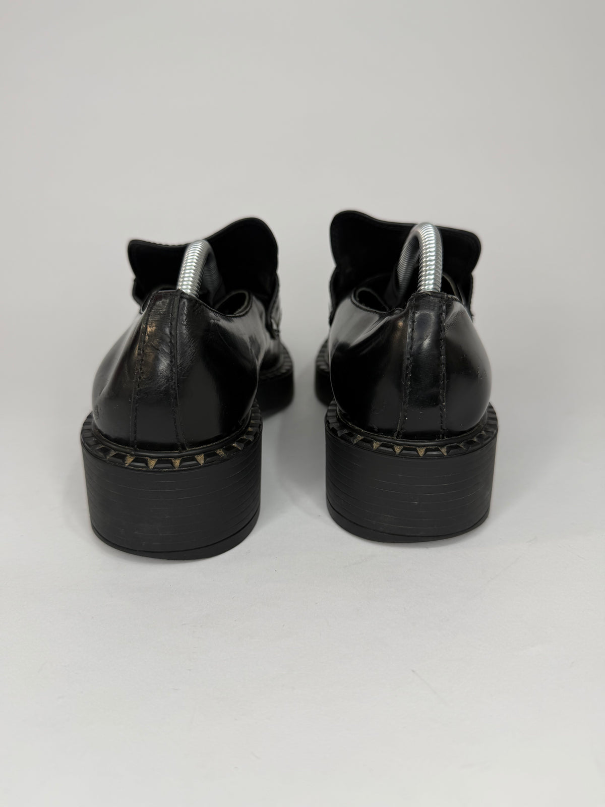 PRADA Vernice Metal Triangle Logo 50mm Loafers Size 38 EU/8 US/ 5 UK