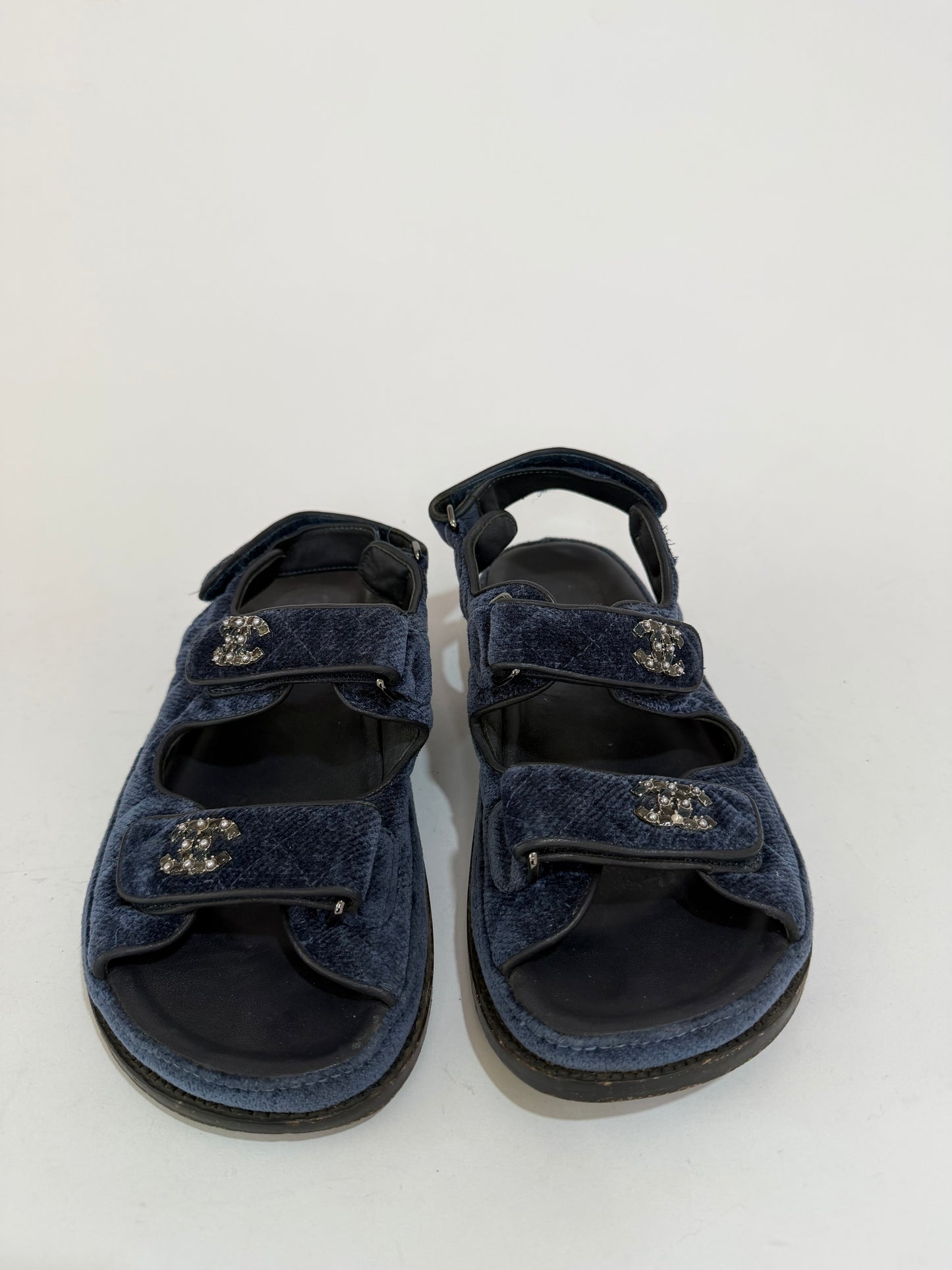 CHANEL
Velvet Quilted Velcro Dad Sandals 38 EU/ 8 US Blue
