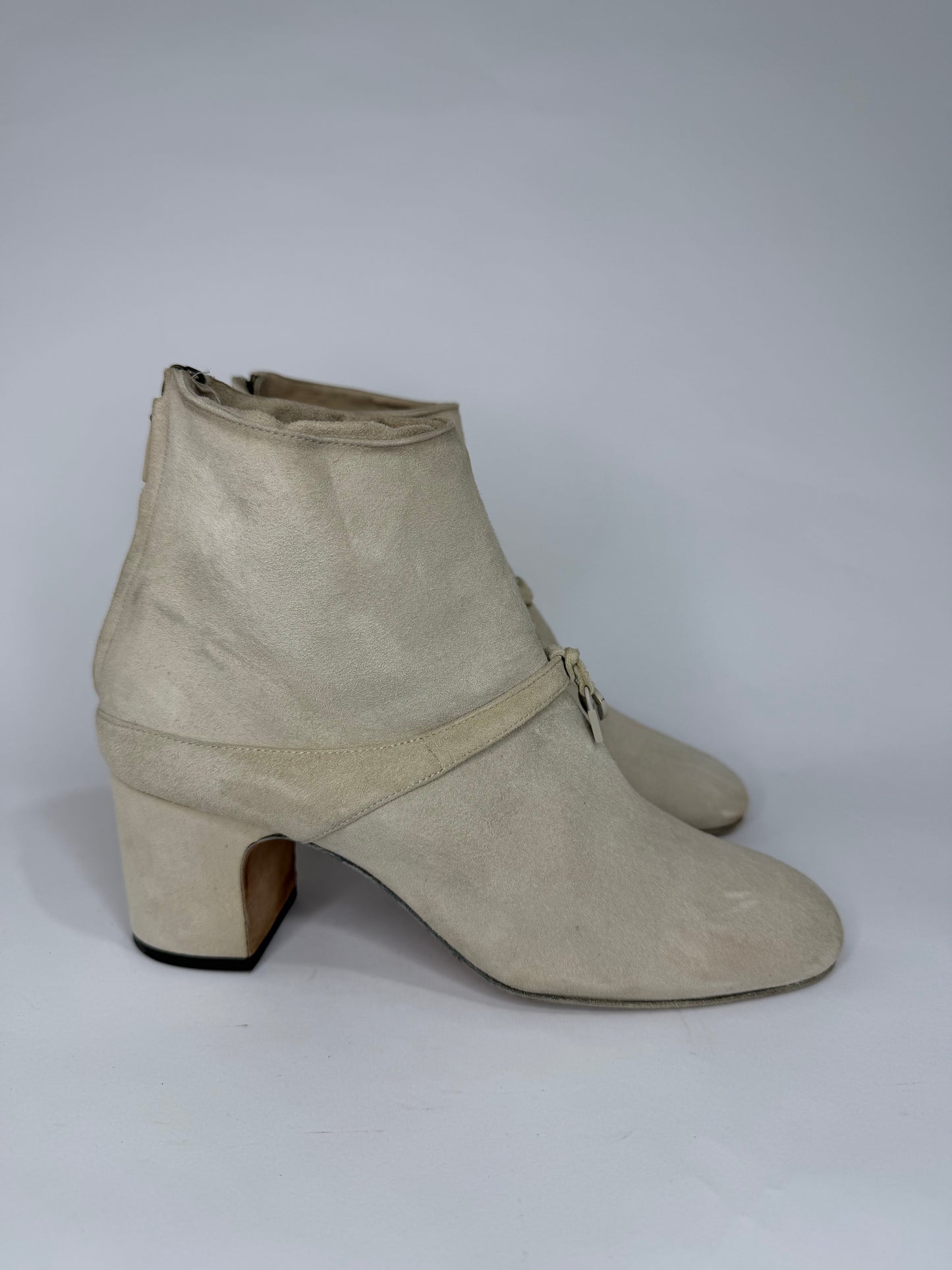 Loro Piana Maxi Charms Grey Suede Ankle Length Boots Size 38 EU/ 8 US / 5 UK