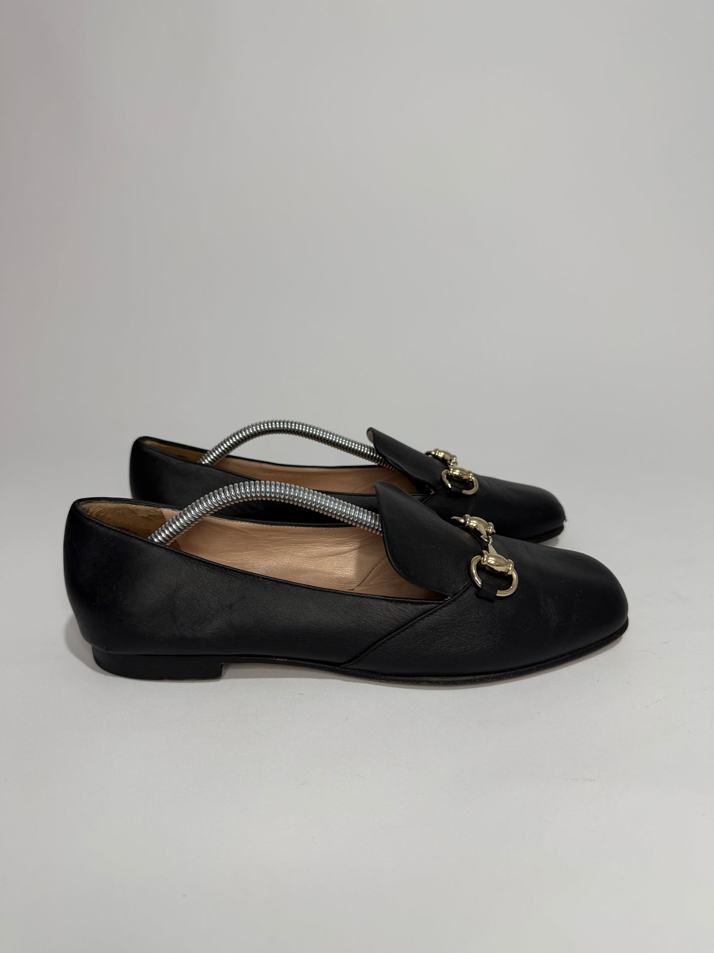 Gucci Black Leather Horsebit Loafers Size 37.5