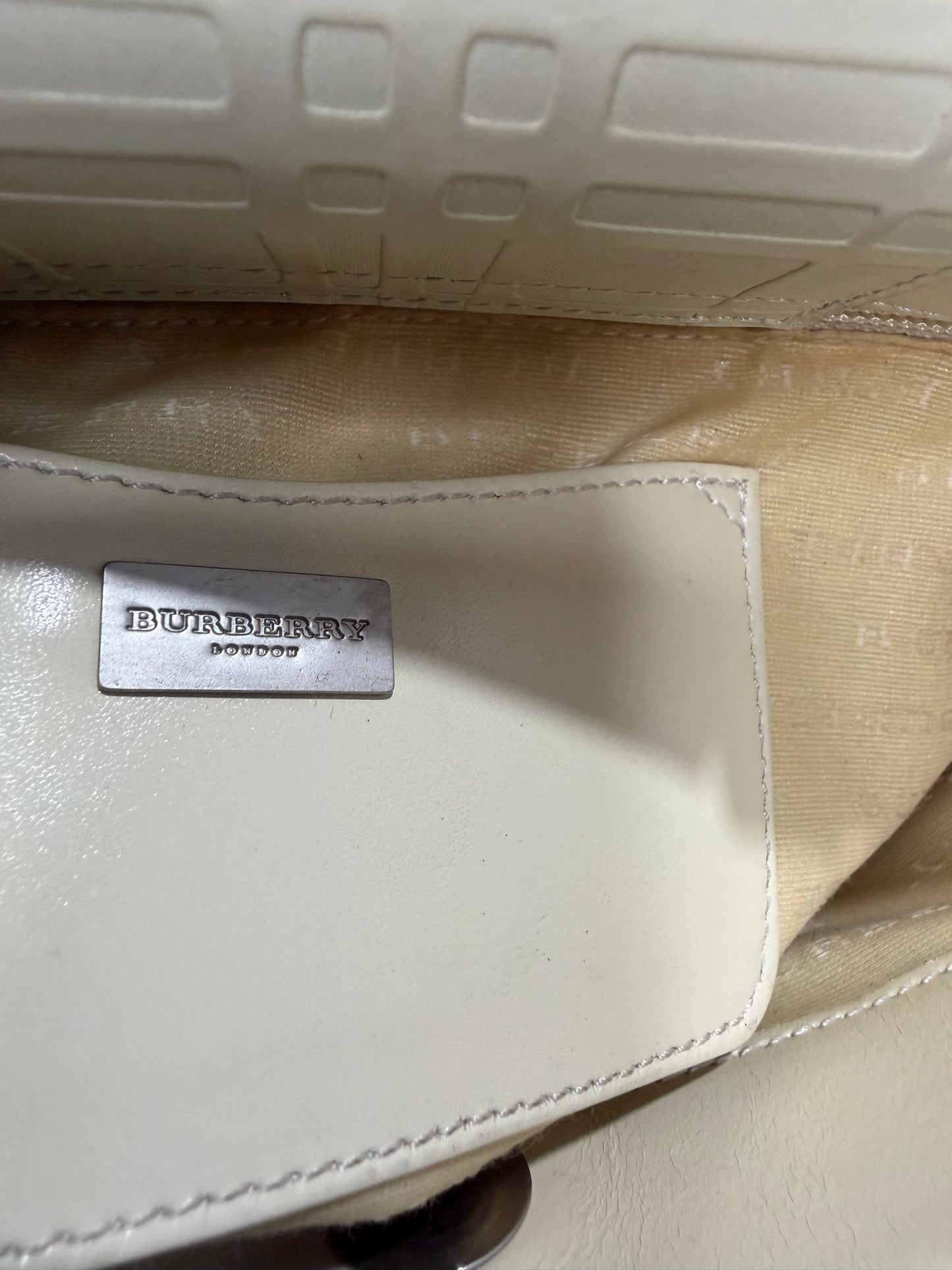 Burberry Cream Embossed Nova Check Leather Tote Bag