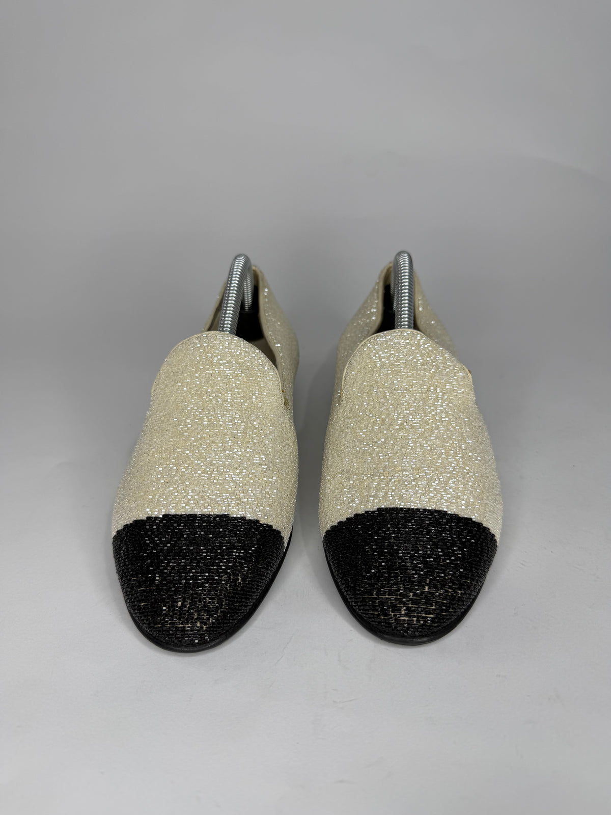 Chanel Black & Cream Woven Toe Cap Ballet Flats 35.5C
