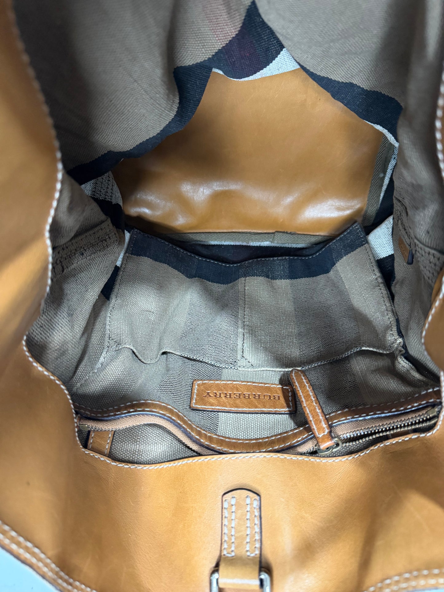 BURBERRY Canvas Mega Check Medium Ashby Hobo Saddle