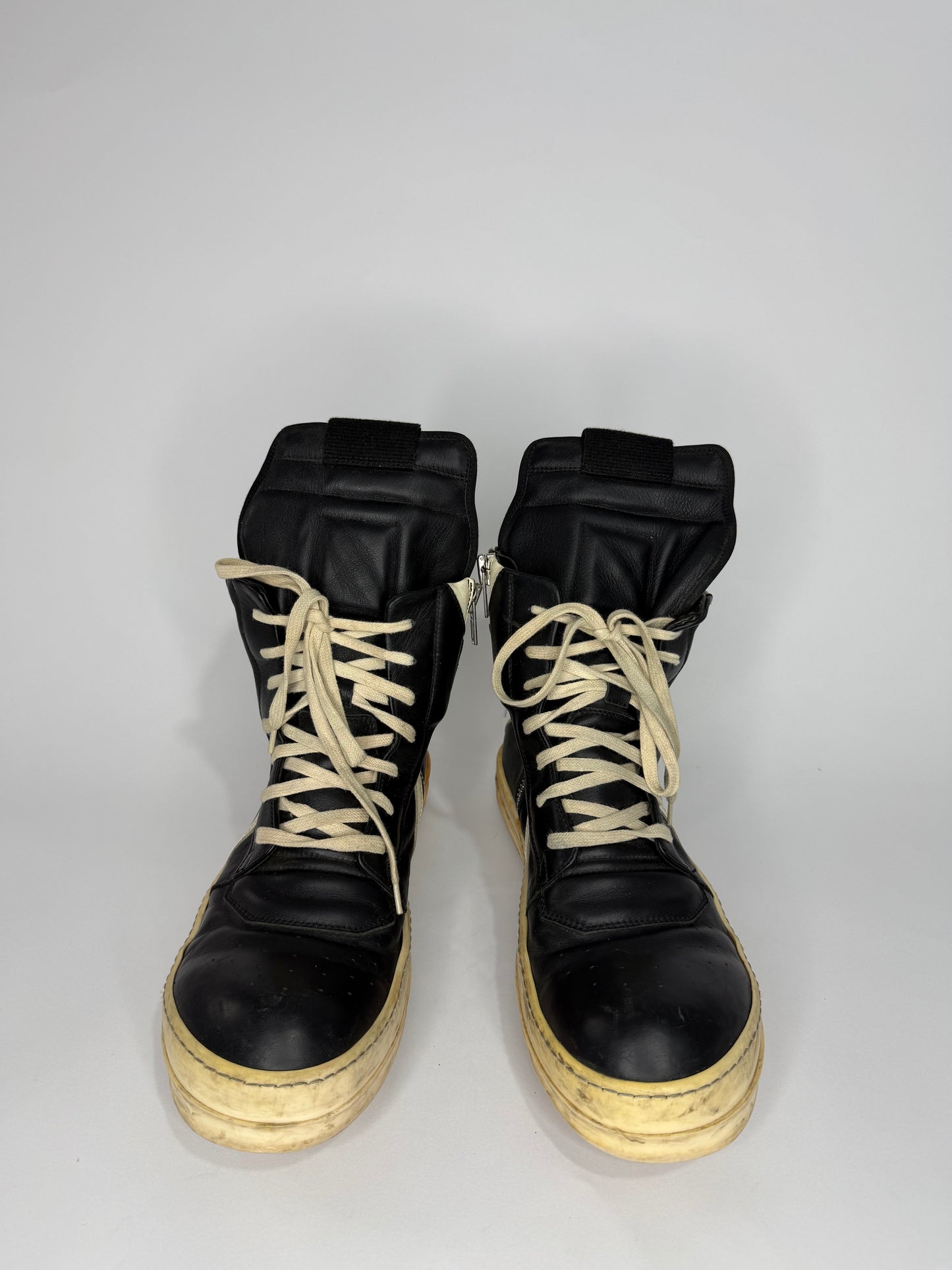 Rick Owens Black Leather Geobasket Sneakers Size 43.5 EU/ 9.5 UK/ 10.5 US