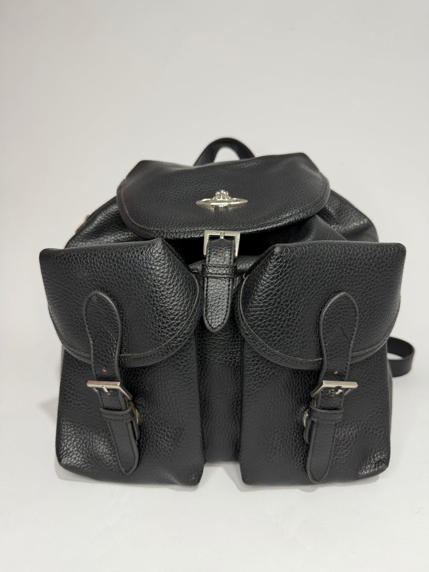 Vivienne Westwood Black Leather Orb Backpack