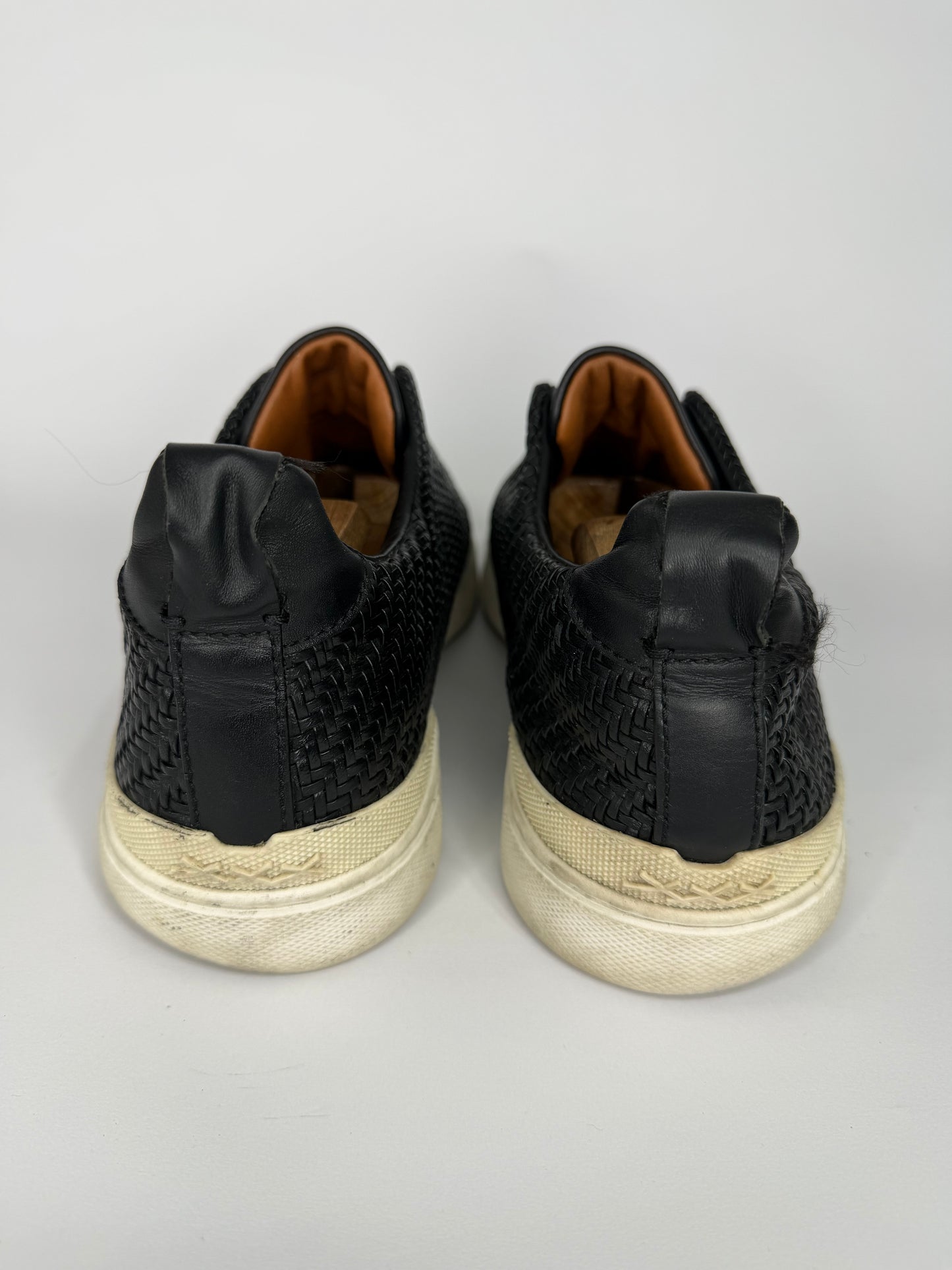 Ermenegildo Zegna Couture Black Woven Leather Pelle Tessuta Slip On Sneakers Size 8 UK/ 9 US