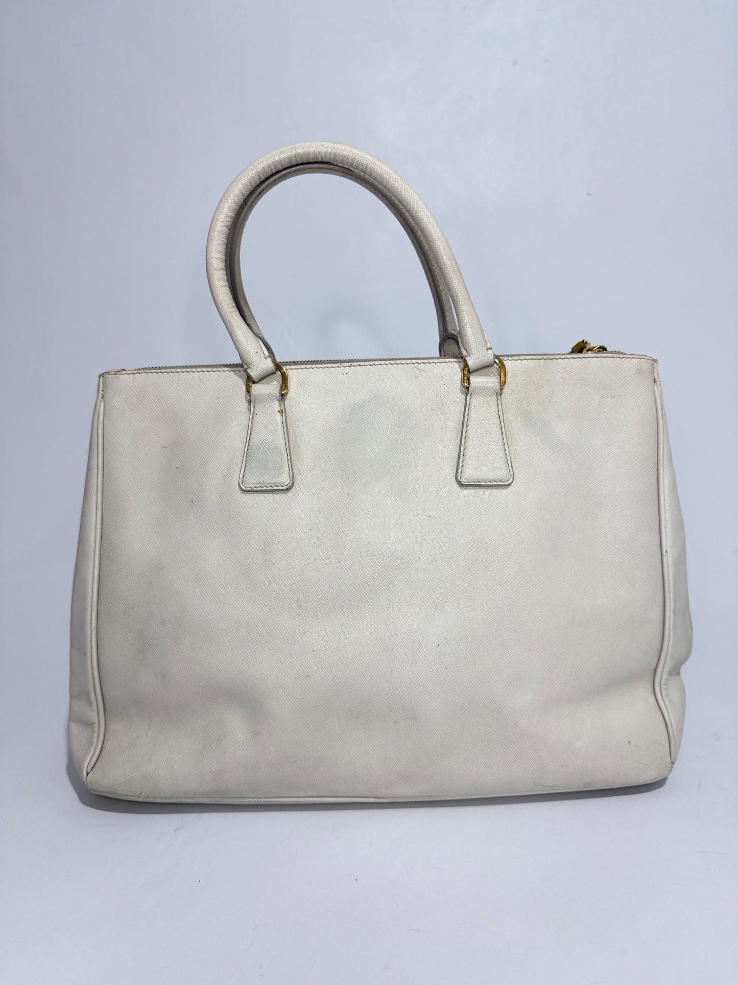 PRADA Grey Saffiano Lux Leather Large Double Zip Tote