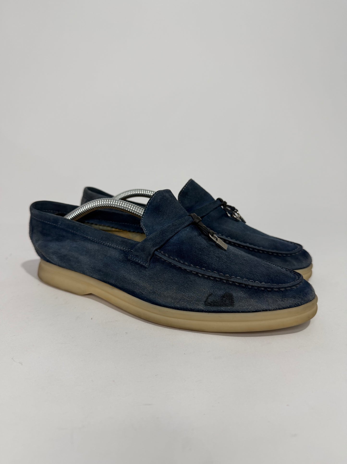 Loro Piana Blue Suede Summer Charms Walk Loafers Size 37 EU/ 7 US