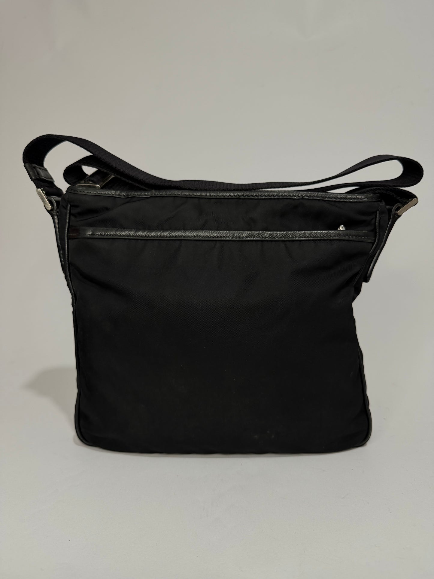 PRADA Tessuto Nylon Flat Messenger Bag Black