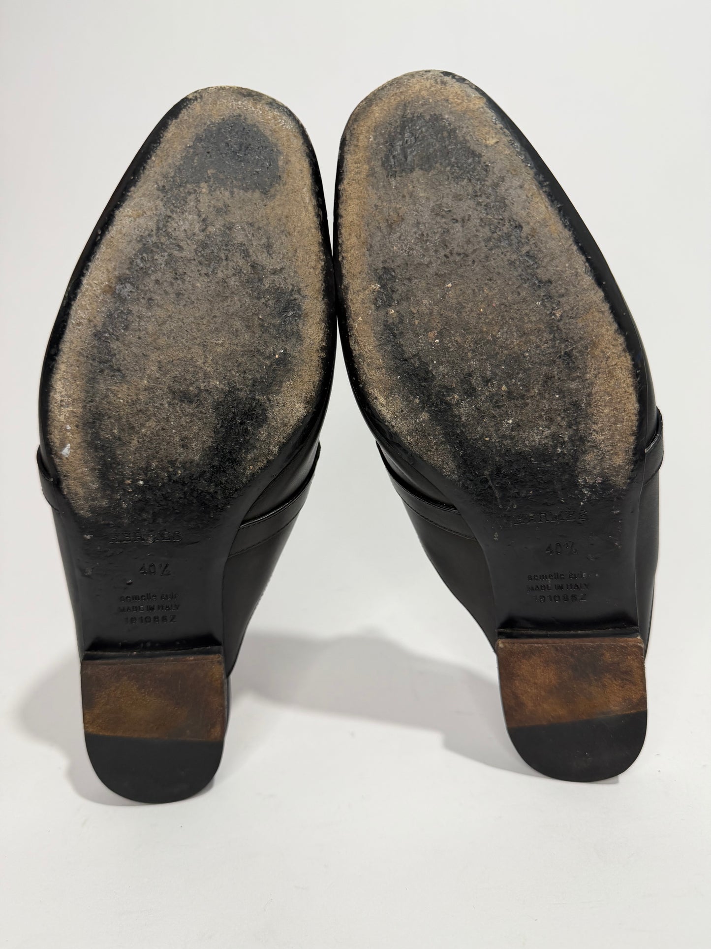 Hermes Black Calf Leather Oz Mule Size 40.5 EU/ 10.5 US/ 7.5 UK
