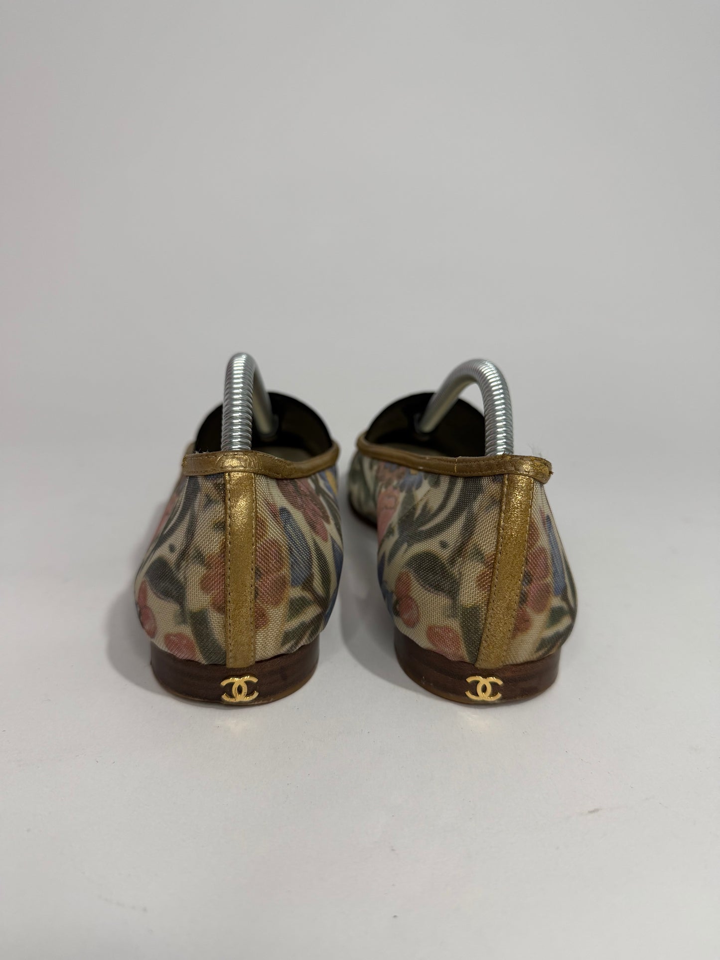 Chanel Multicolor Net and Leather CC Cap Toe Ballet Flats Size 36 EU/ 6US