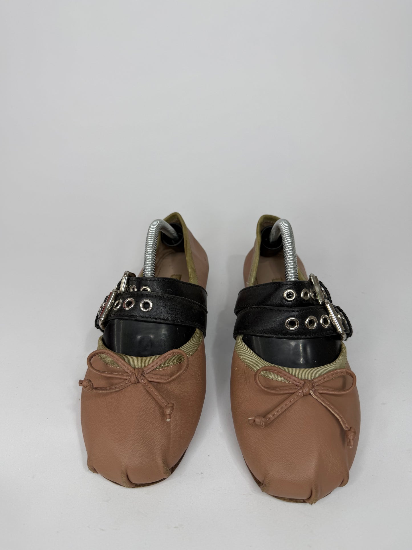 Miu Miu Brown Leather Buckle Detail Bow Ballet Flats Size 35 EU/ 5 US