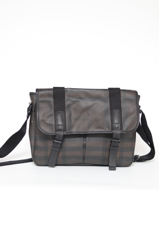 Burberry Grifford Messenger Bag Smoked Check Coated Canvas
