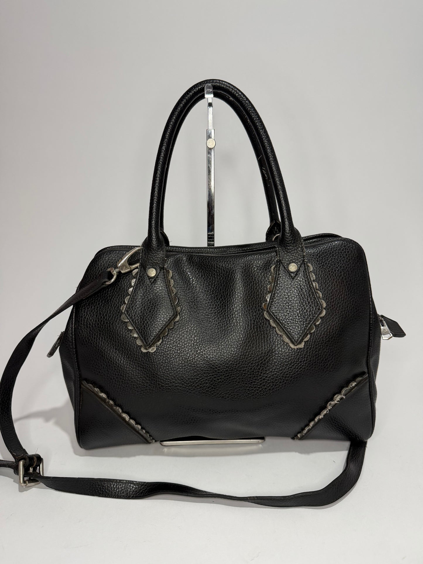 Vivienne Westwood Black Pebbled Leather Orb Logo Handbag with Shoulder Strap