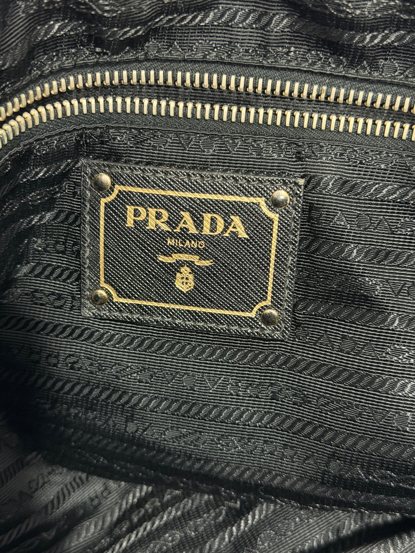 Prada Black Saffiano Leather trimmed Nylon Tessuto Tote Bag