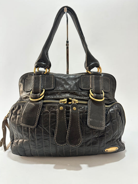 CHLOE 
Calfskin Quilted Large Bay Tote Black