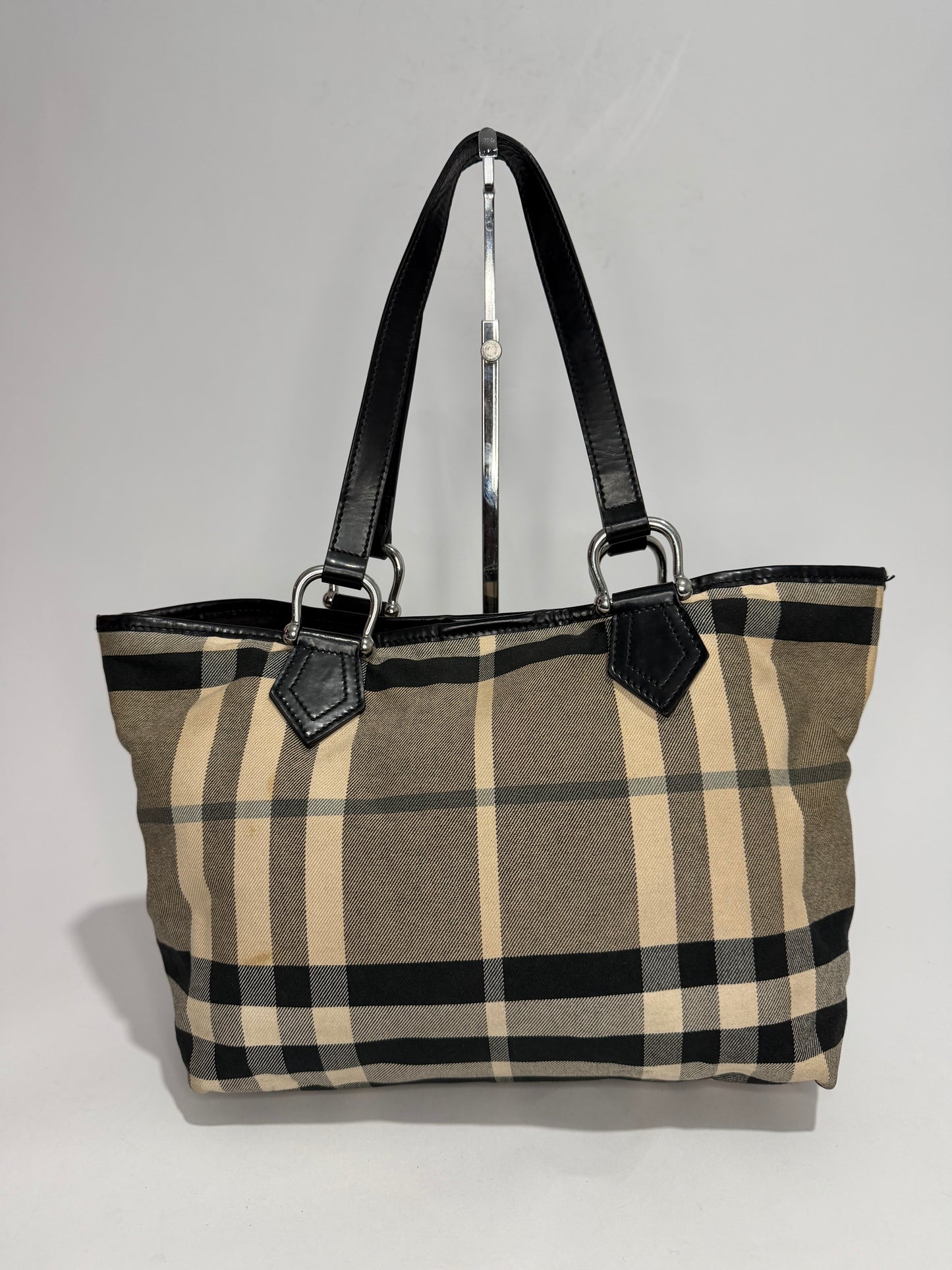 Burberry Grey/Black House Check Canvas and Leather Tote
