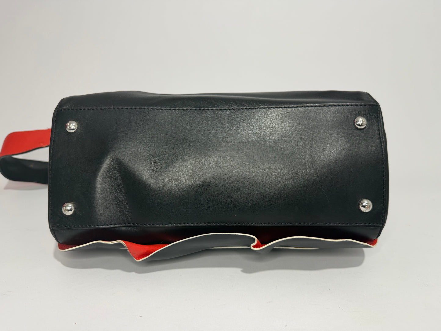 FENDI Black/Orange Smooth Calfskin Leather Dotcom Satchel Bag