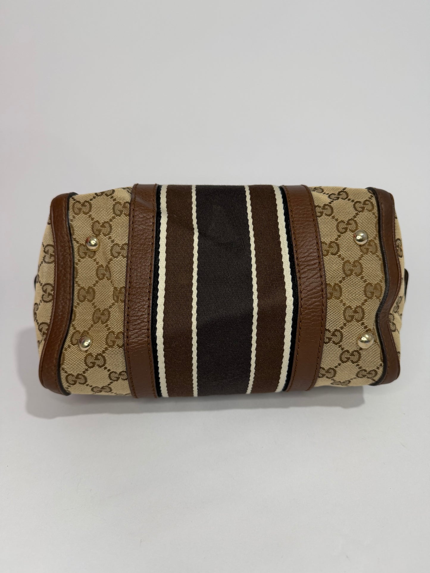 Gucci Monogram Vintage Web Small Boston Brown
