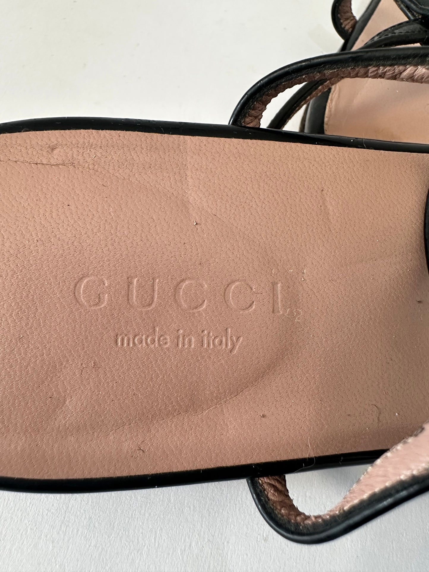 Gucci Black Patent Leather Horsebit Sandals Size 36.5 EU/ 6.5 US / 3.5 UK