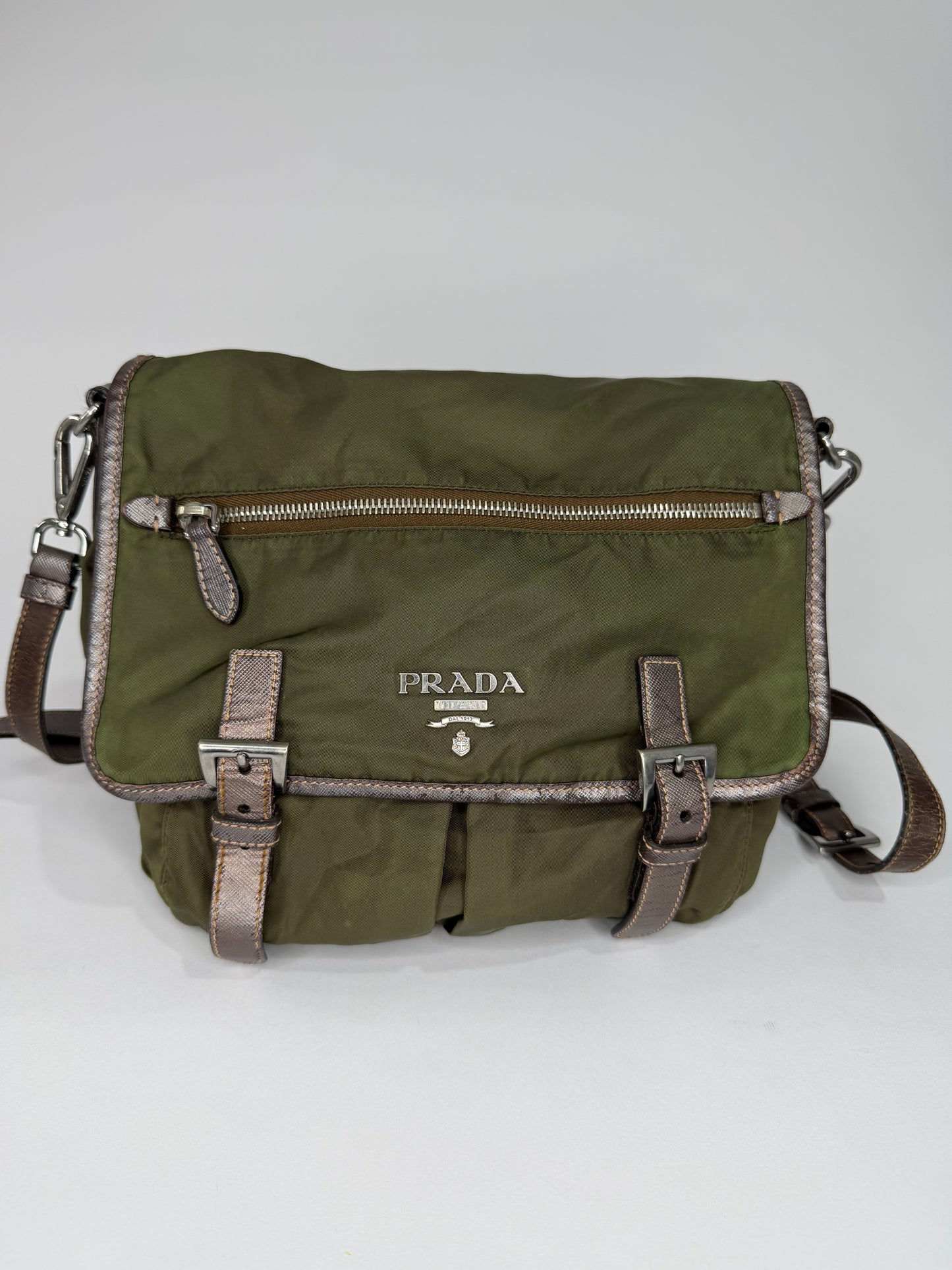 PRADA
Beige Nylon And Leather Medium Messenger Bag