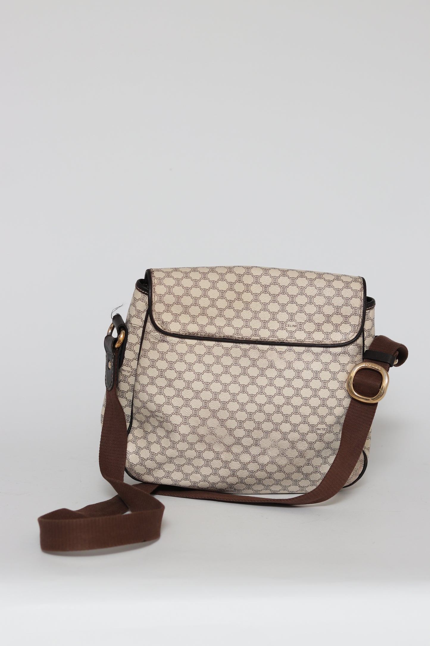 CELINE Macadam Canvas Shoulder Bag PVC White