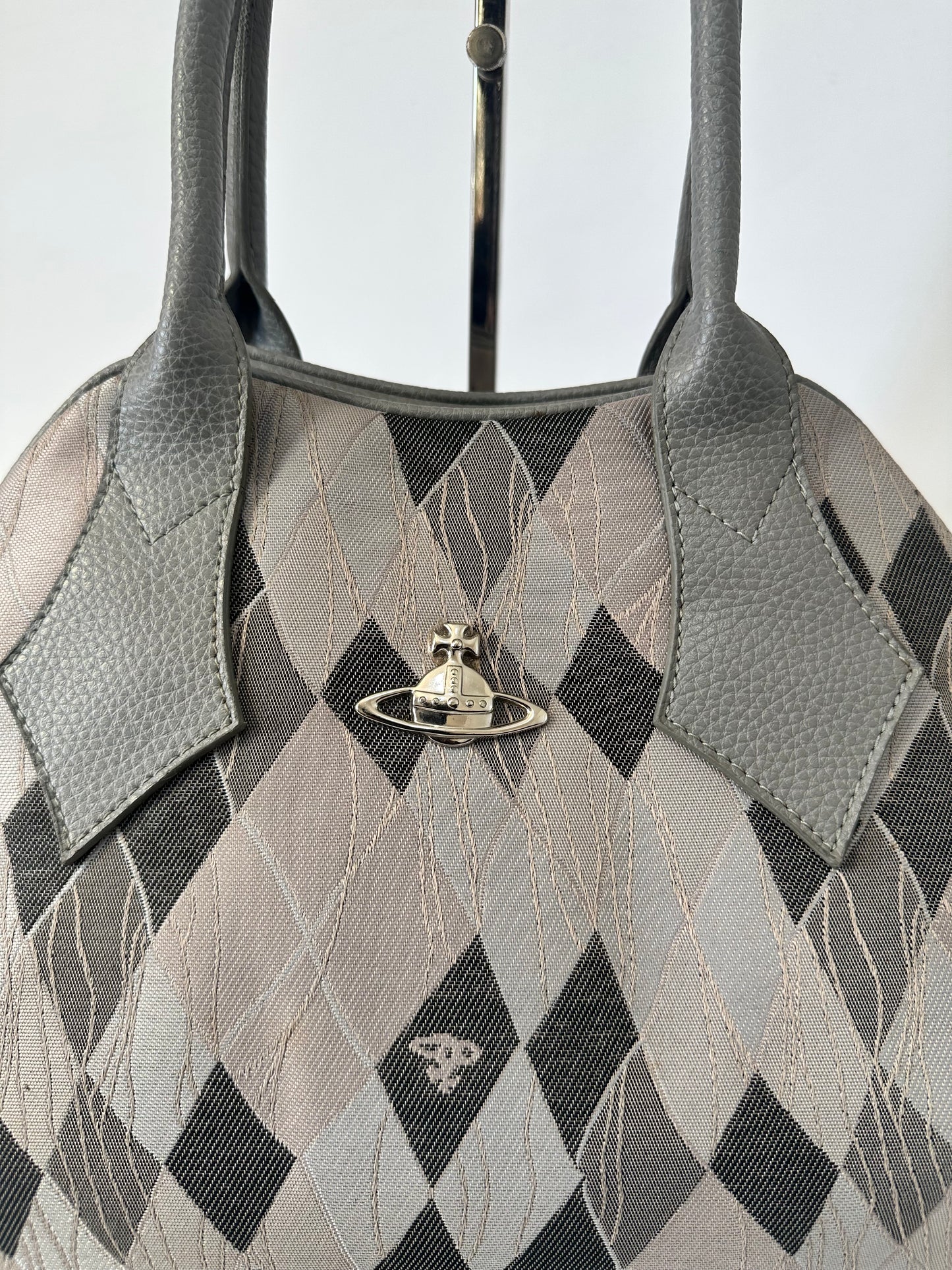Vivienne Westwood Harlequin Argyle Bowler Bag – Grey/Black – Made in Italy