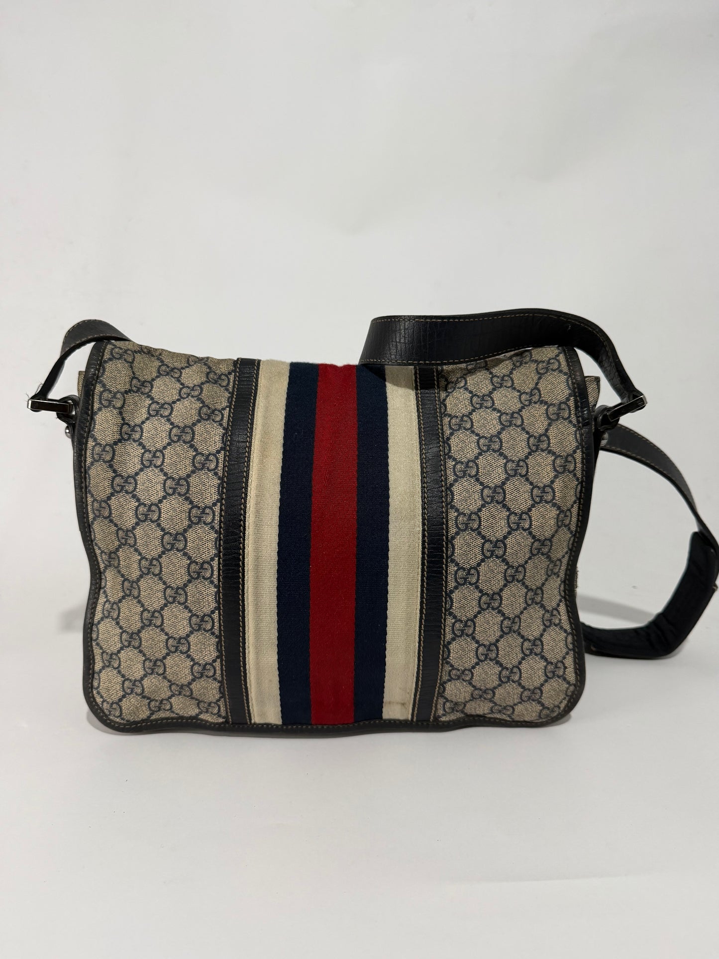 GUCCI
Blue GG Coated Canvas Vintage Web Messenger Bag
