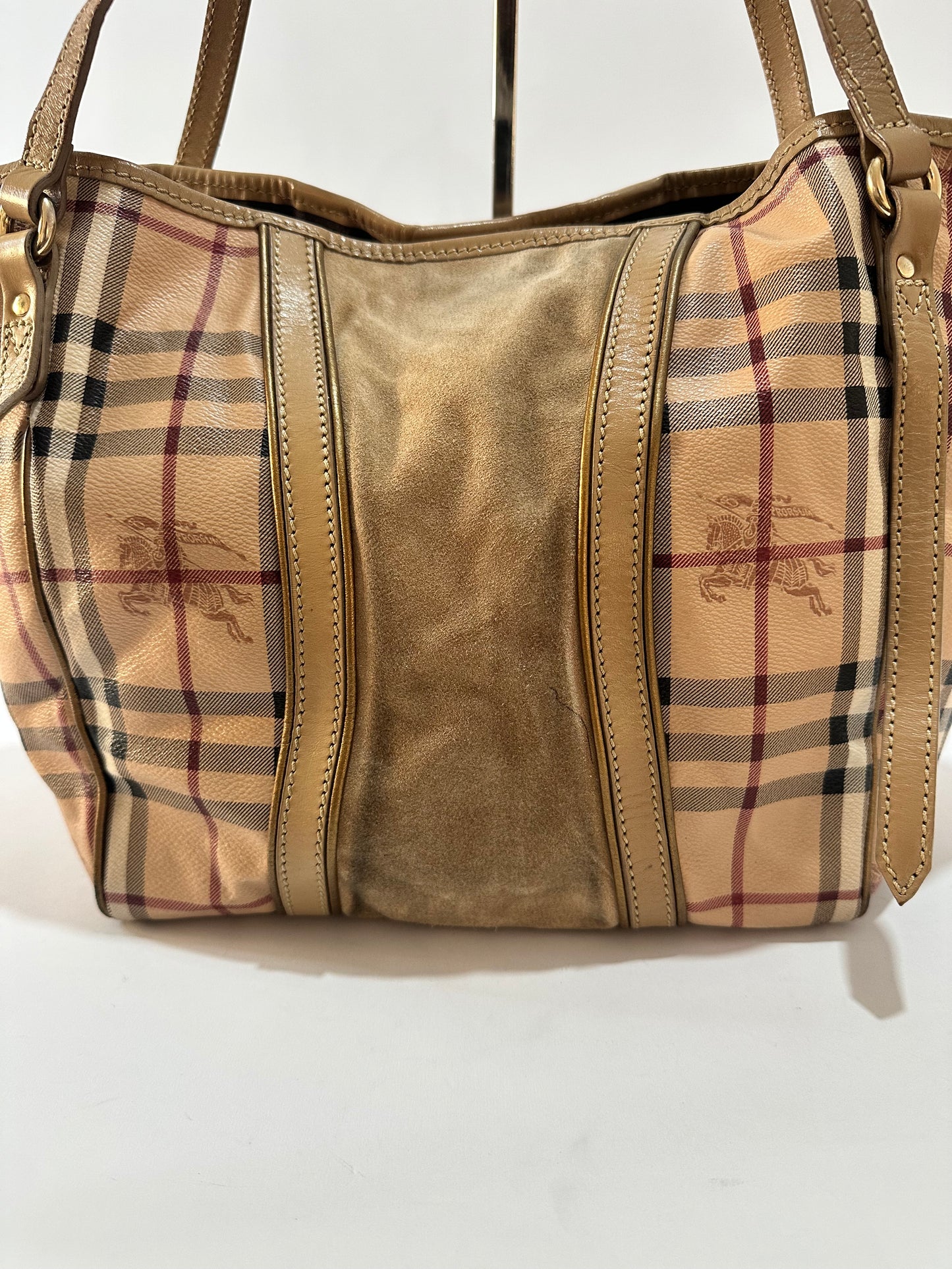 Burberry Beige Haymarket Coated Canvas and Suede Canterbury Tote