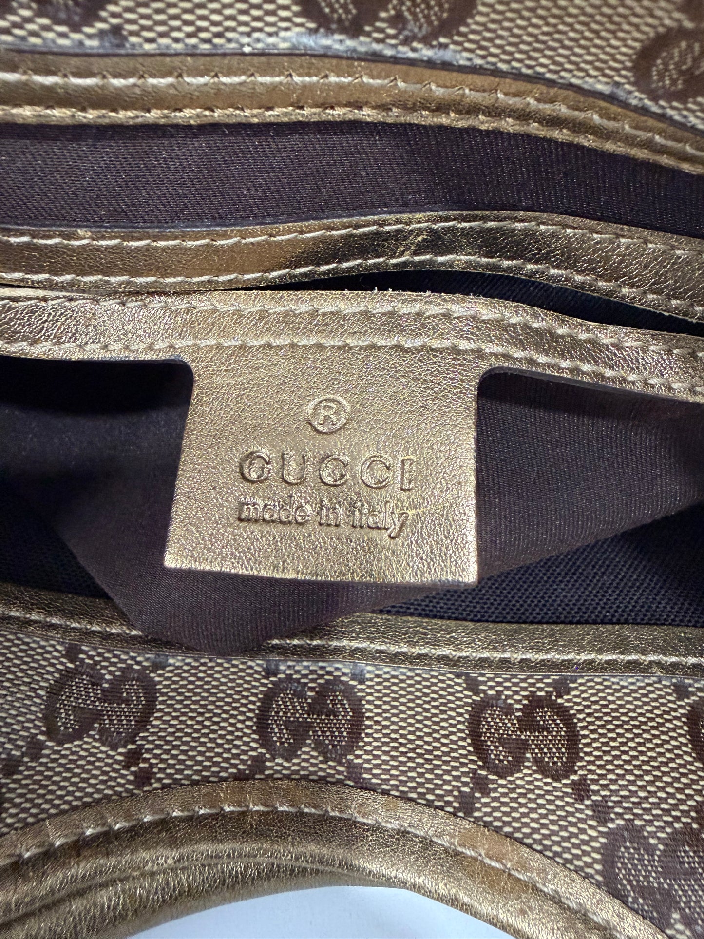 Gucci Gold/Beige GG Crystal Canvas and Leather Small Joy Shoulder Bag