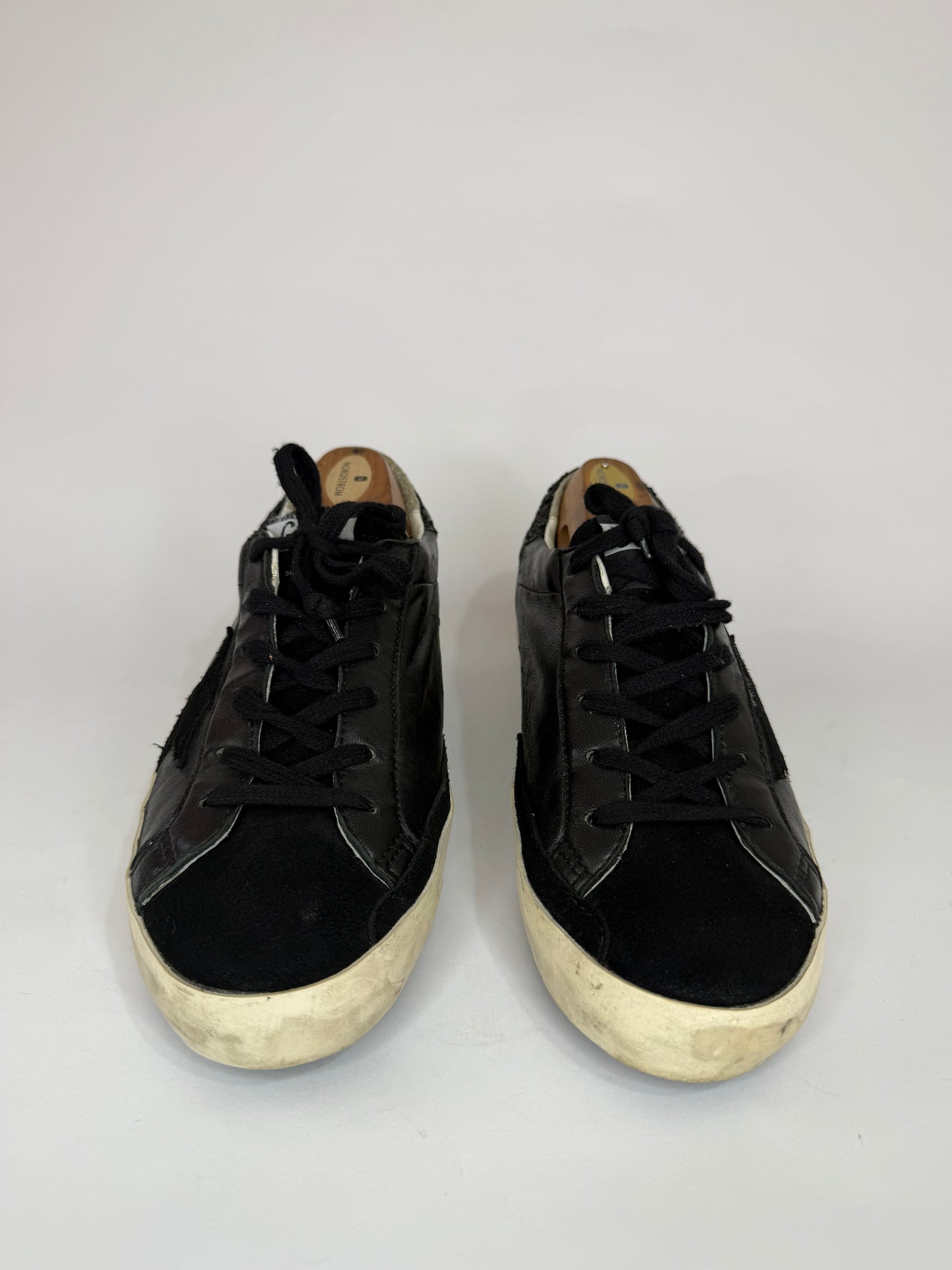 Golden Goose Super Star Black Leather and Suede Lace Up Sneakers Size 40 EU/ 8 US / 7 UK