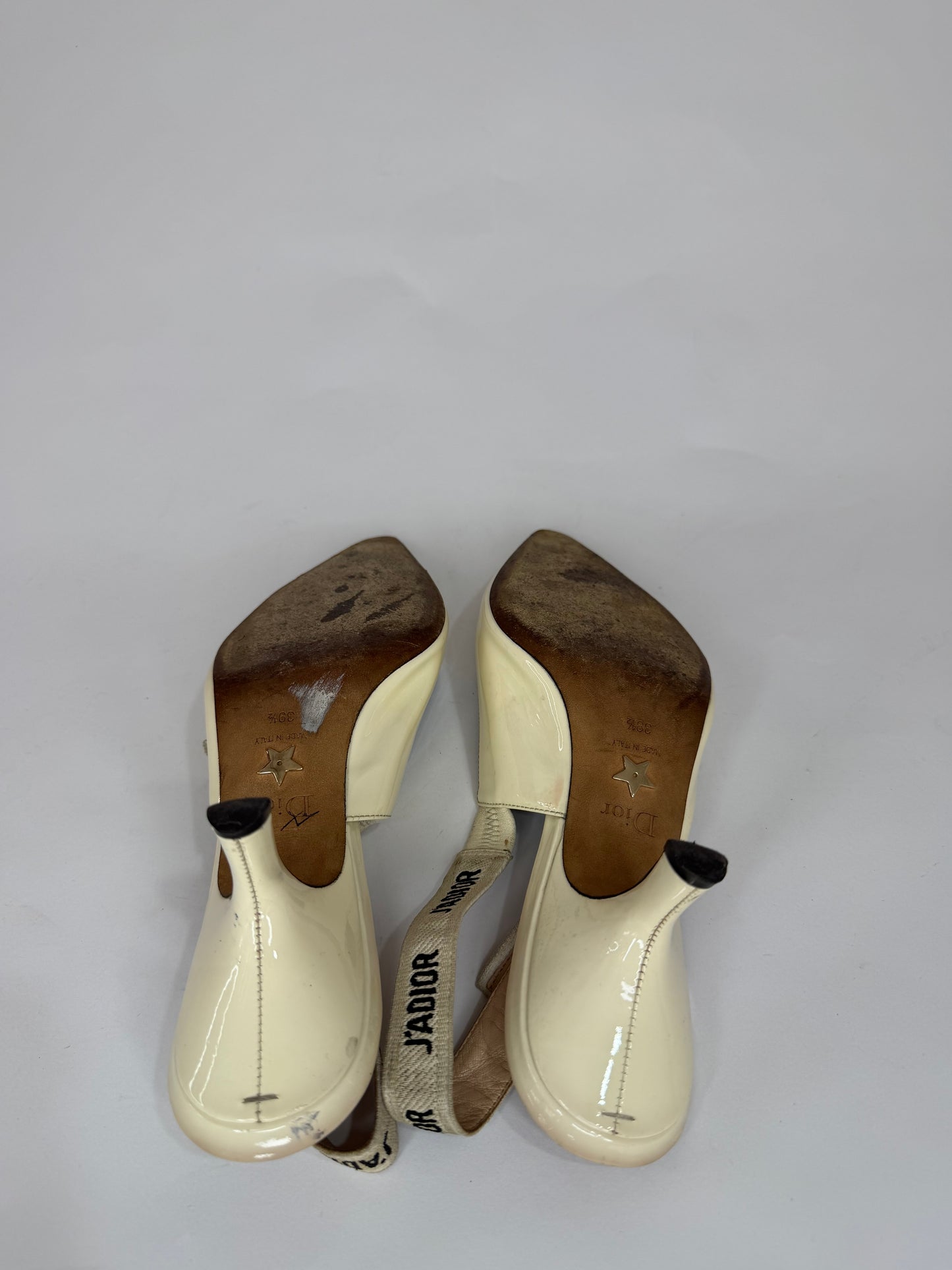 Dior Cream Patent Leather J'Adior Slingback Pumps Size 39
