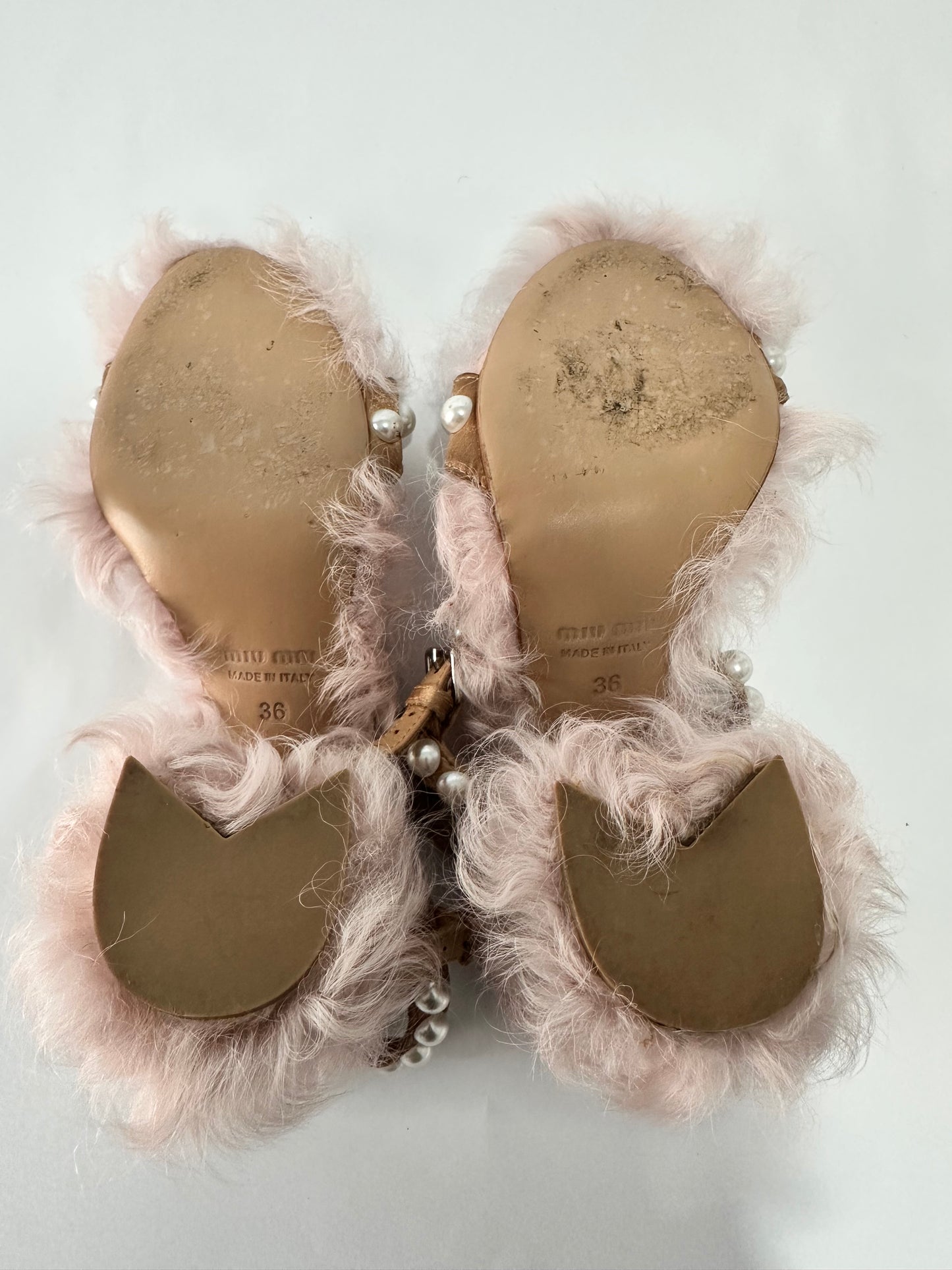 Miu Miu Fur Studded Accents Gladiator Sandals Women's Size: 36 EU/ 6 US / 3 UK