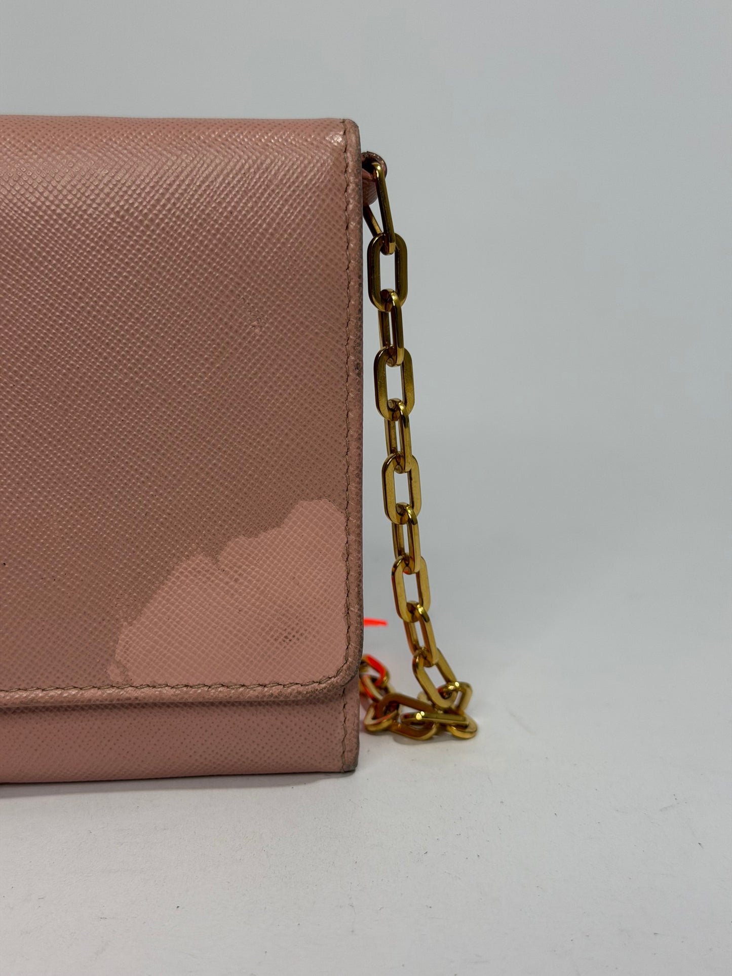 Prada Pink Saffiano Metal Leather Wallet on Chain