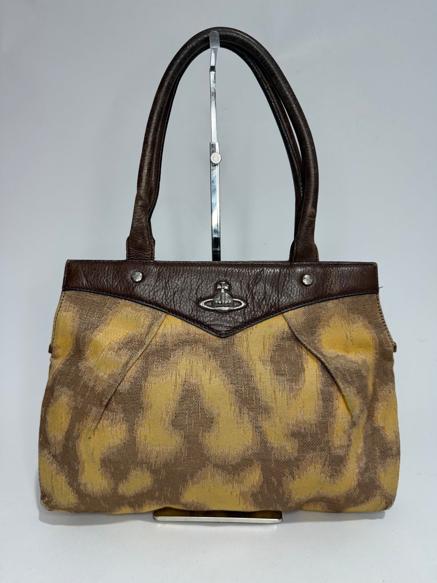Vivienne Westwood Leopard Print Canvas & Leather Shoulder Tote Bag