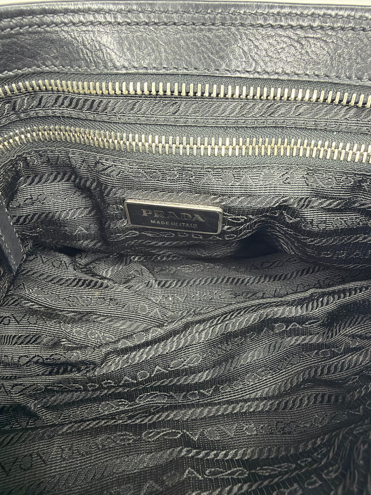 Prada Black Nylon and Leather Buckle Flap Baguette Bag