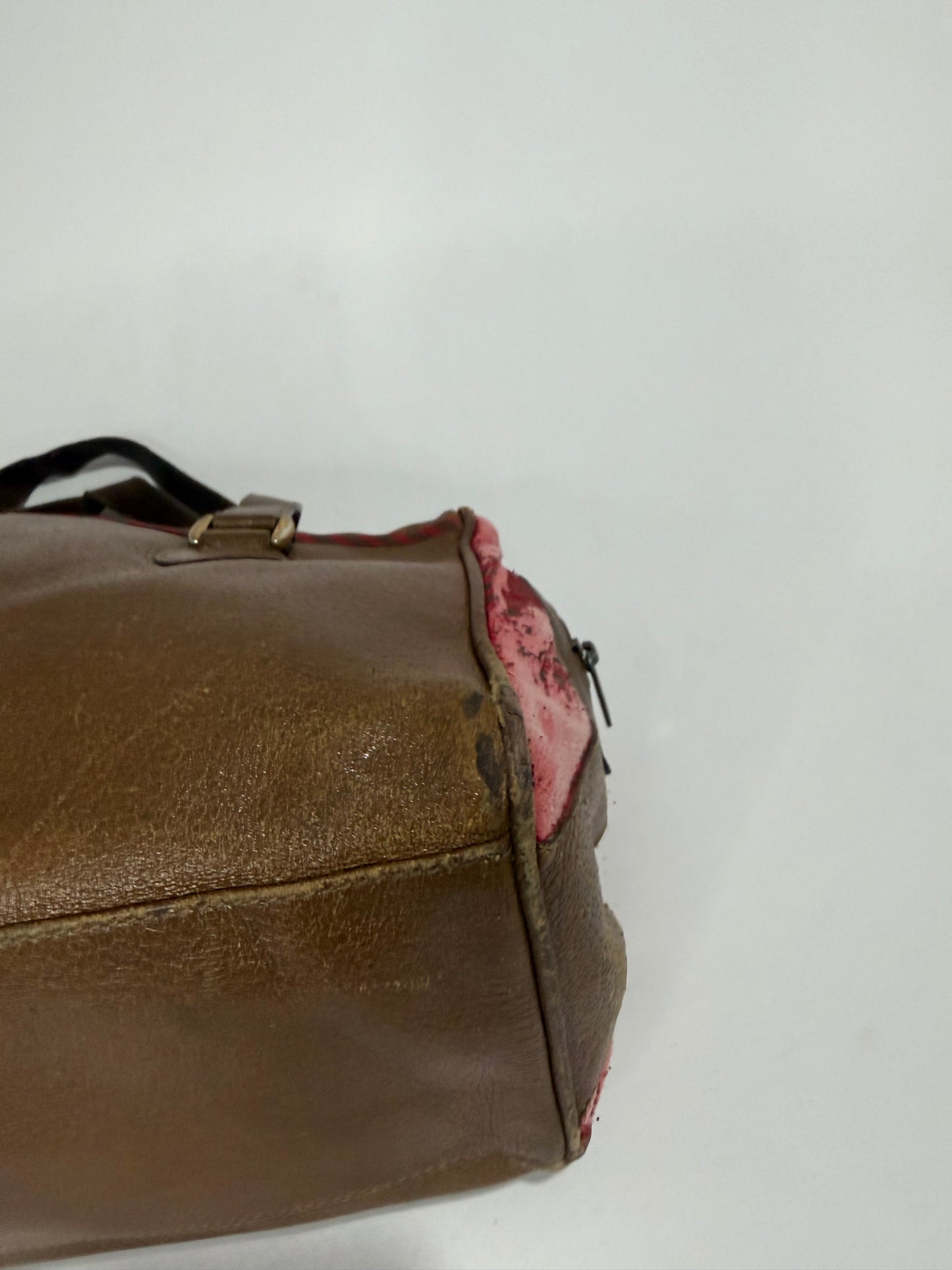 Vintage Gucci Brown Leather & Pink Textile Shoulder Bag