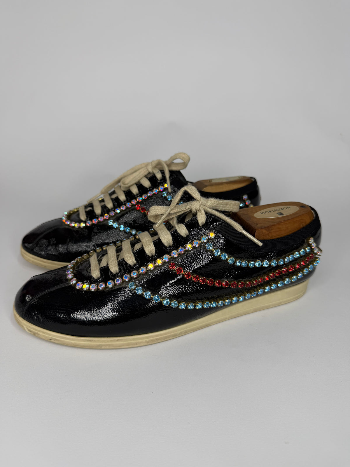 Gucci Black Leather Crystal Trim Sneakers Size 40 EU/ 8US / 7 UK