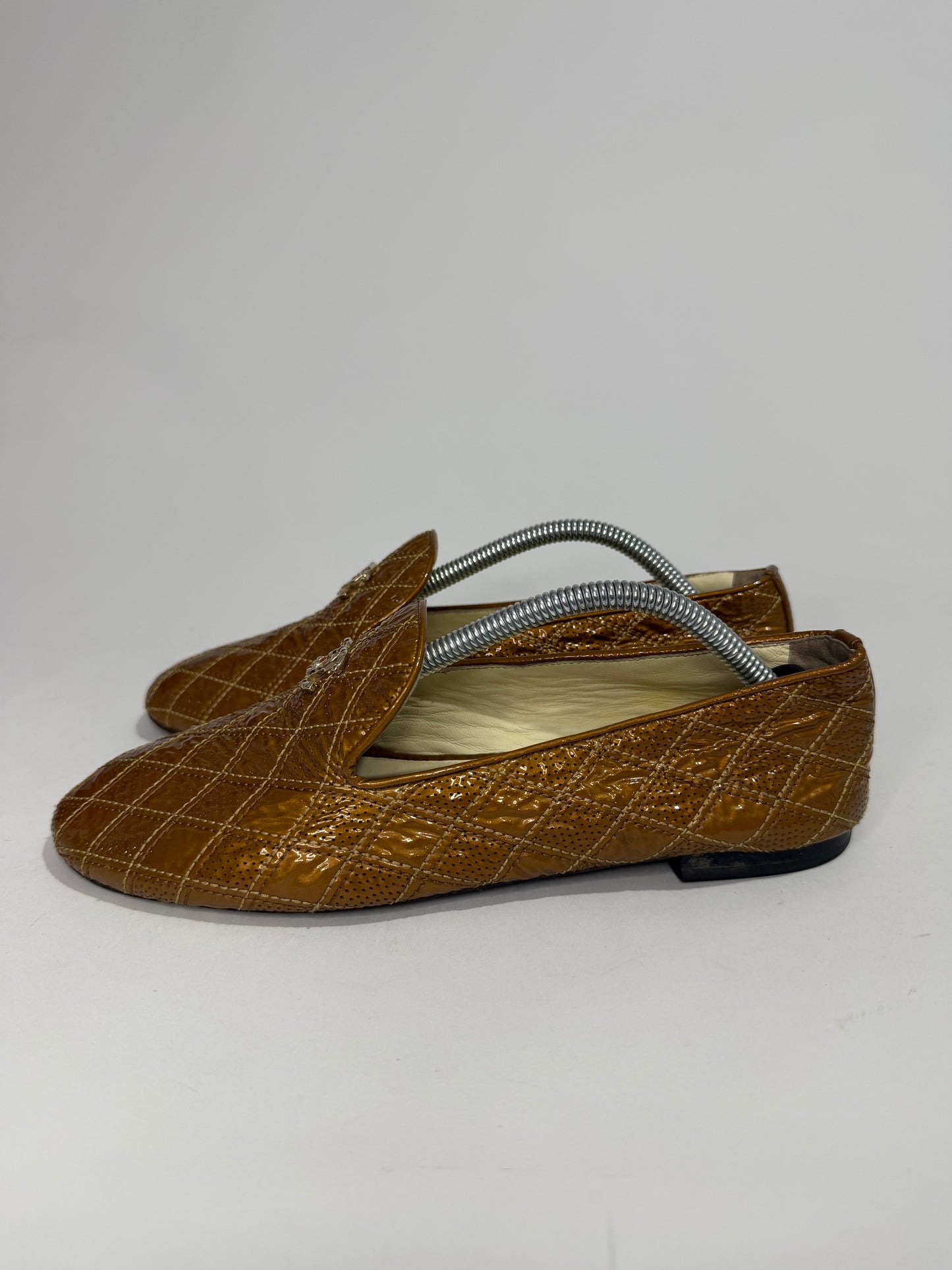 CHANEL Tan Quilted Leather Driver Loafers Size 37.5 EU/7.5 US/ 4.5 UK