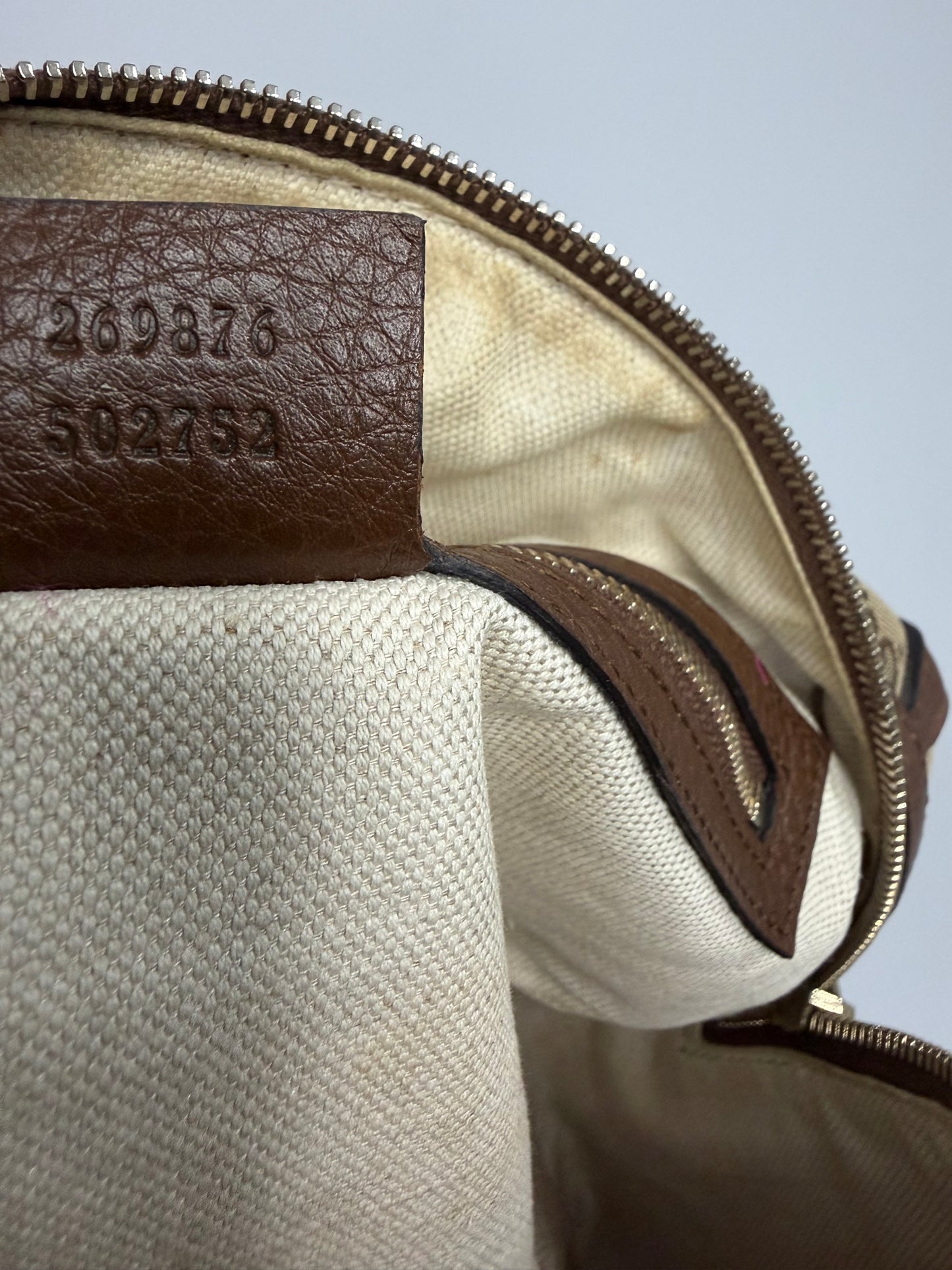 Gucci Monogram Vintage Web Small Boston Brown