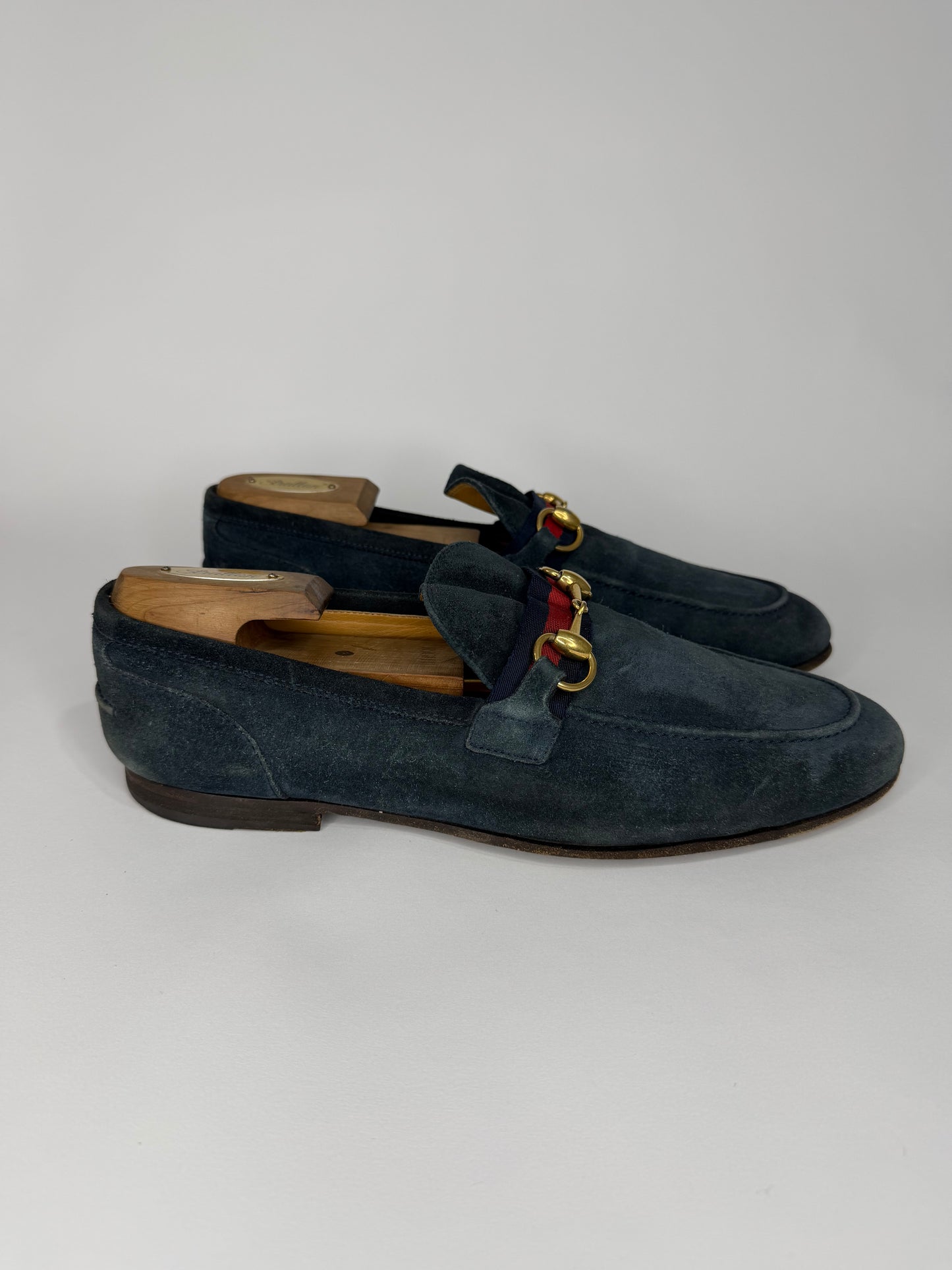 Gucci Navy Blue Suede Web Horsebit Loafers Size 8.5 UK/ 9.5 US/ 42.5 EU