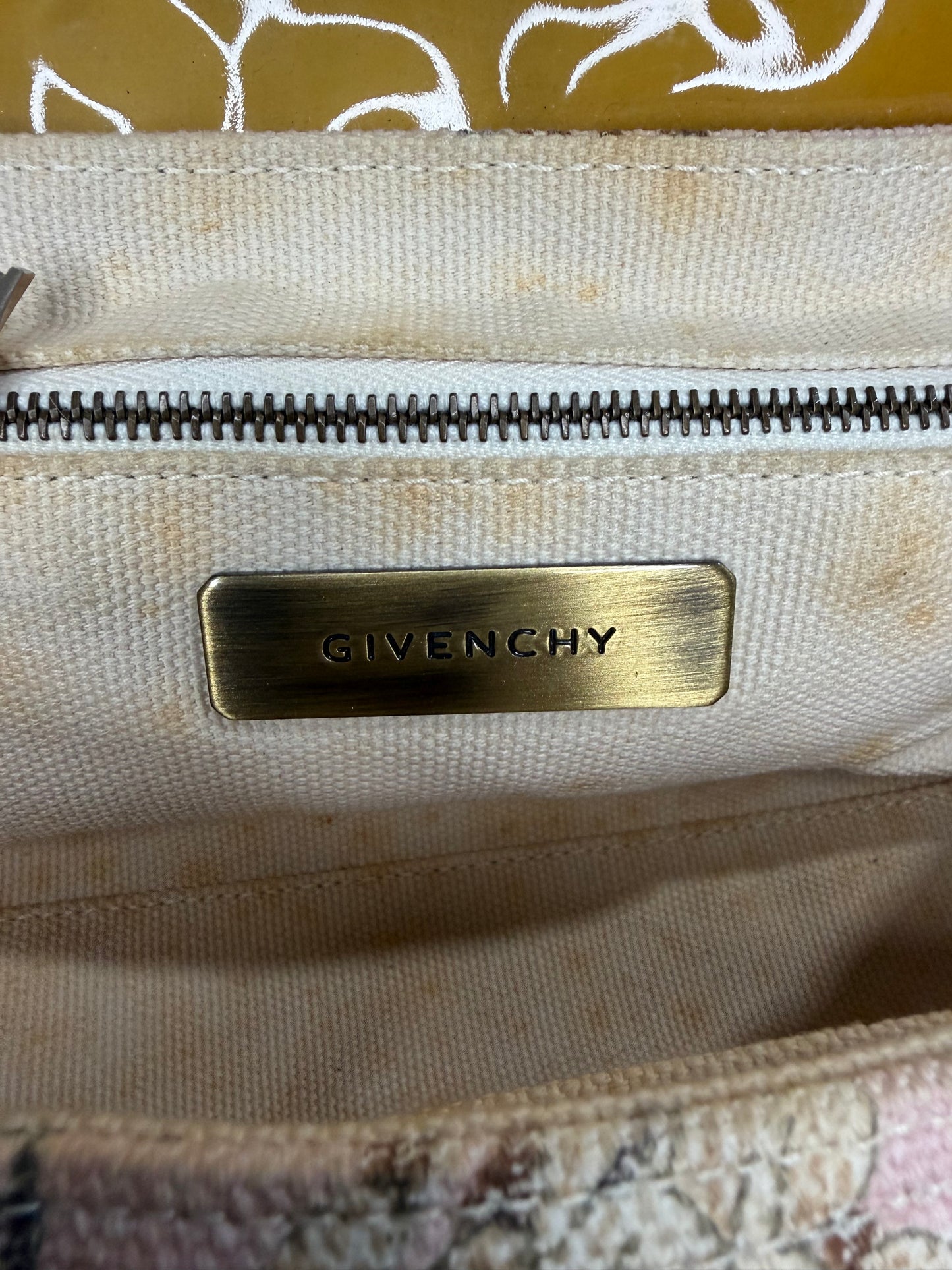Givenchy Floral Canvas & Mustard Patent Leather Shoulder Bag with Braided Handles