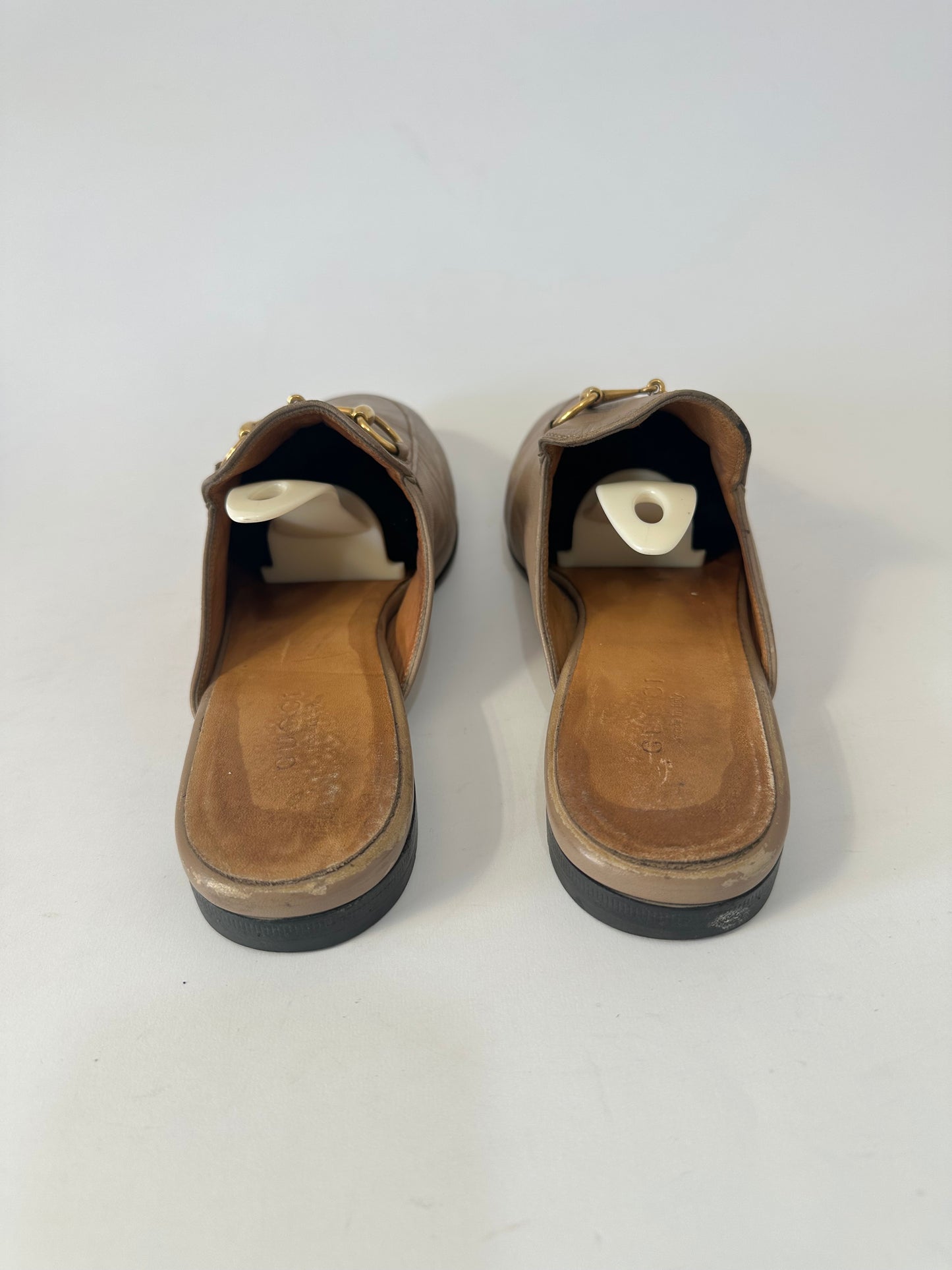 Gucci Beige Leather Princetown Mules Size 38 EU/ 8 US/ 5 UK