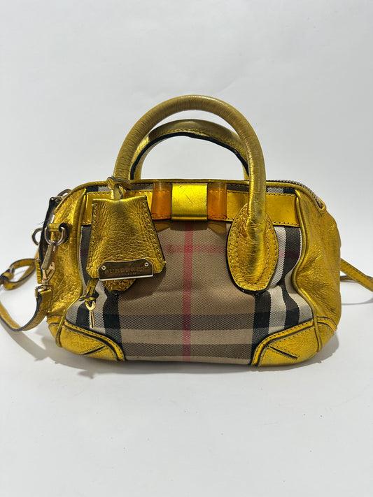 Burberry Beige/Gold Nova Check Canvas and Leather Blaze Satchel