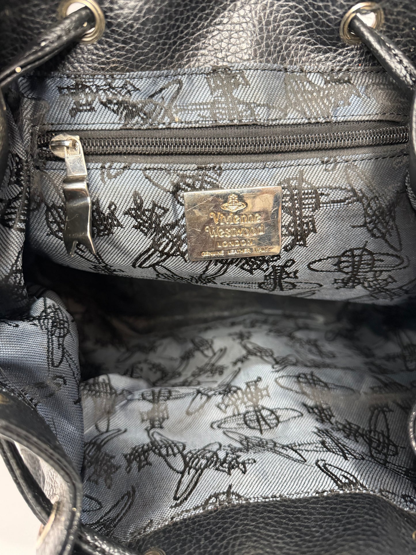 Vivienne Westwood Black Leather Orb Backpack