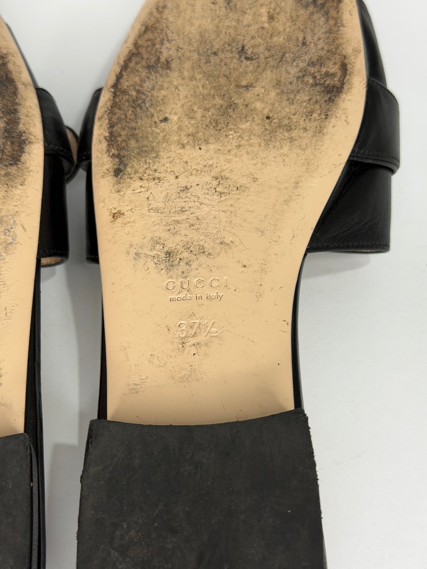 Gucci Black Leather GG Malaga Kid Flat Mules Size 37.5 EU/ 7.5 US